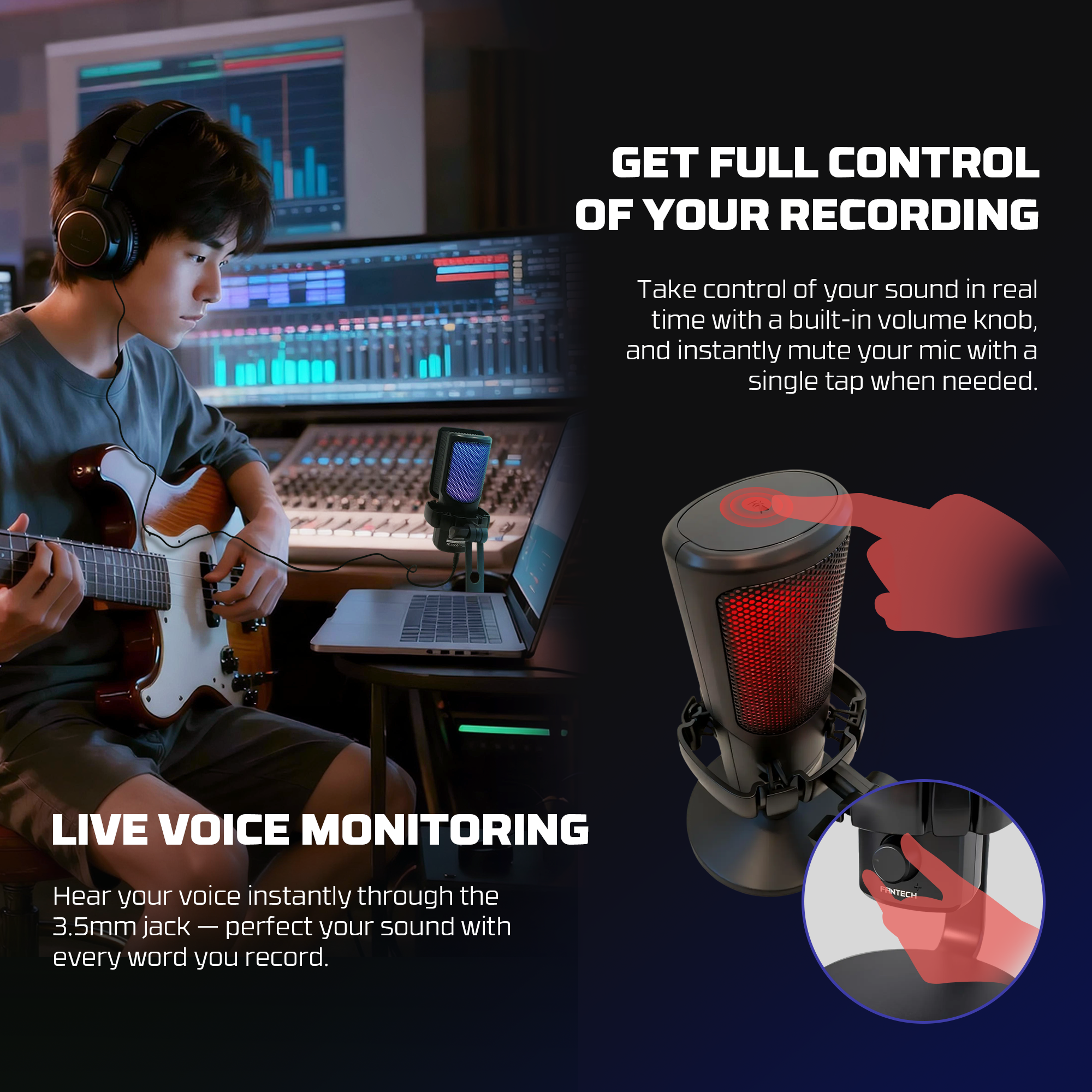 FANTECH WMCX01 LEVIOSA WAVE DUAL-MODE Wireless Condenser Microphone ,White