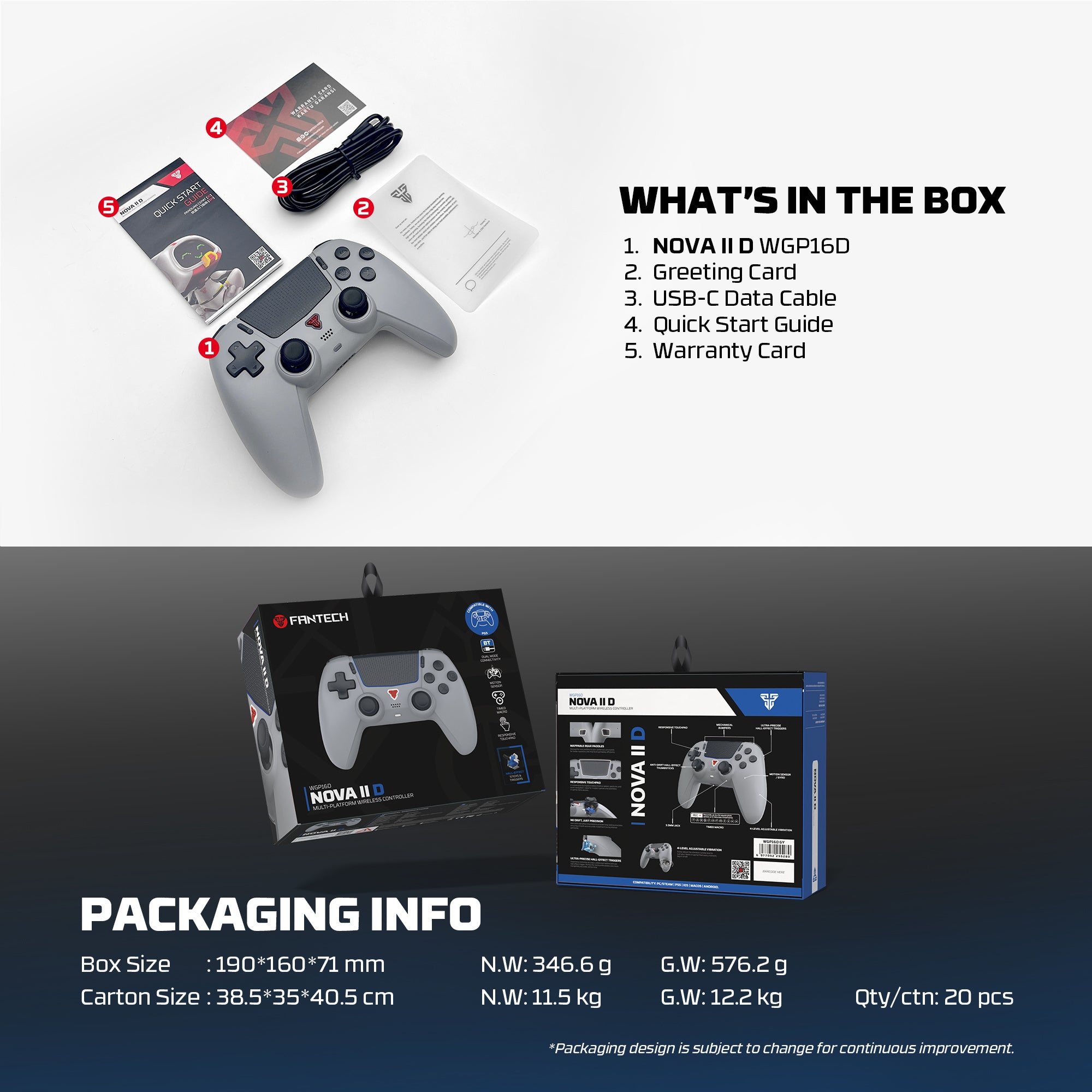 Fantech NOVA II D WGP16D Controller Hall Effect (PS5) NEW