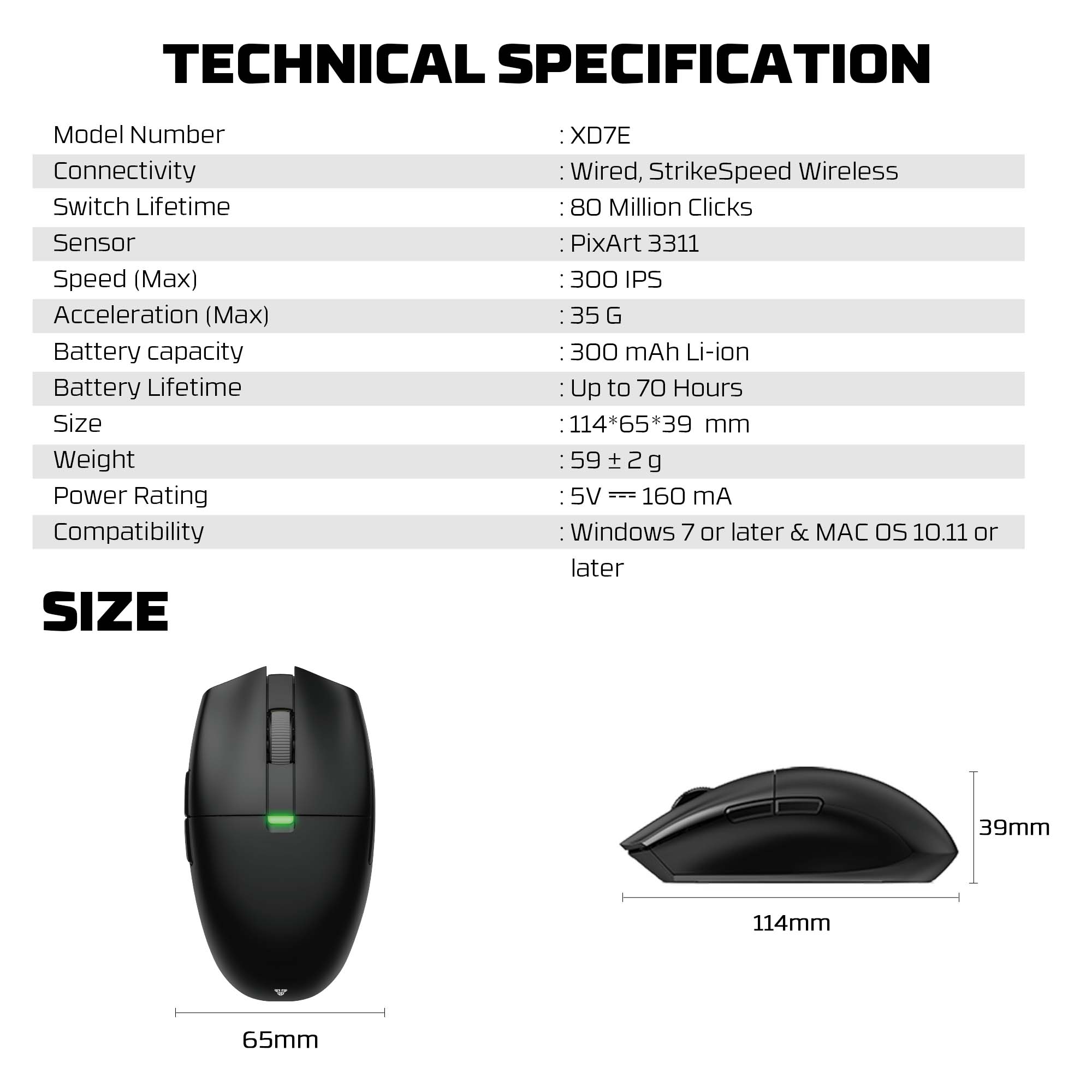 FANTECH ARIA XD7V2 Wireless Gaming Mouse 53g Ultra Lightweight HUANO Switches