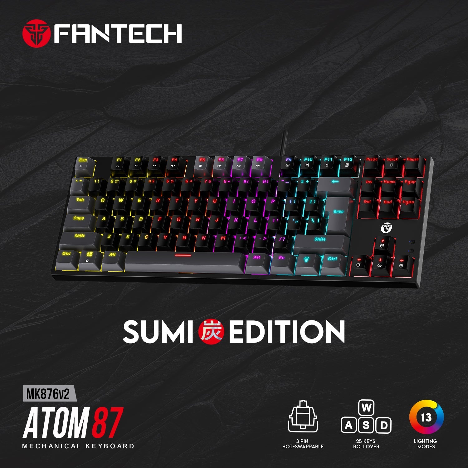Fantech ATOM TKL MK876v2 Double Injection Keycaps Mechanical Keyboard Keyboard