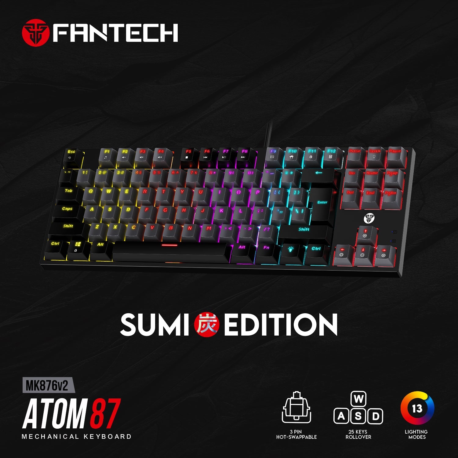 Fantech ATOM TKL MK876v2 Double Injection Keycaps Mechanical Keyboard Keyboard