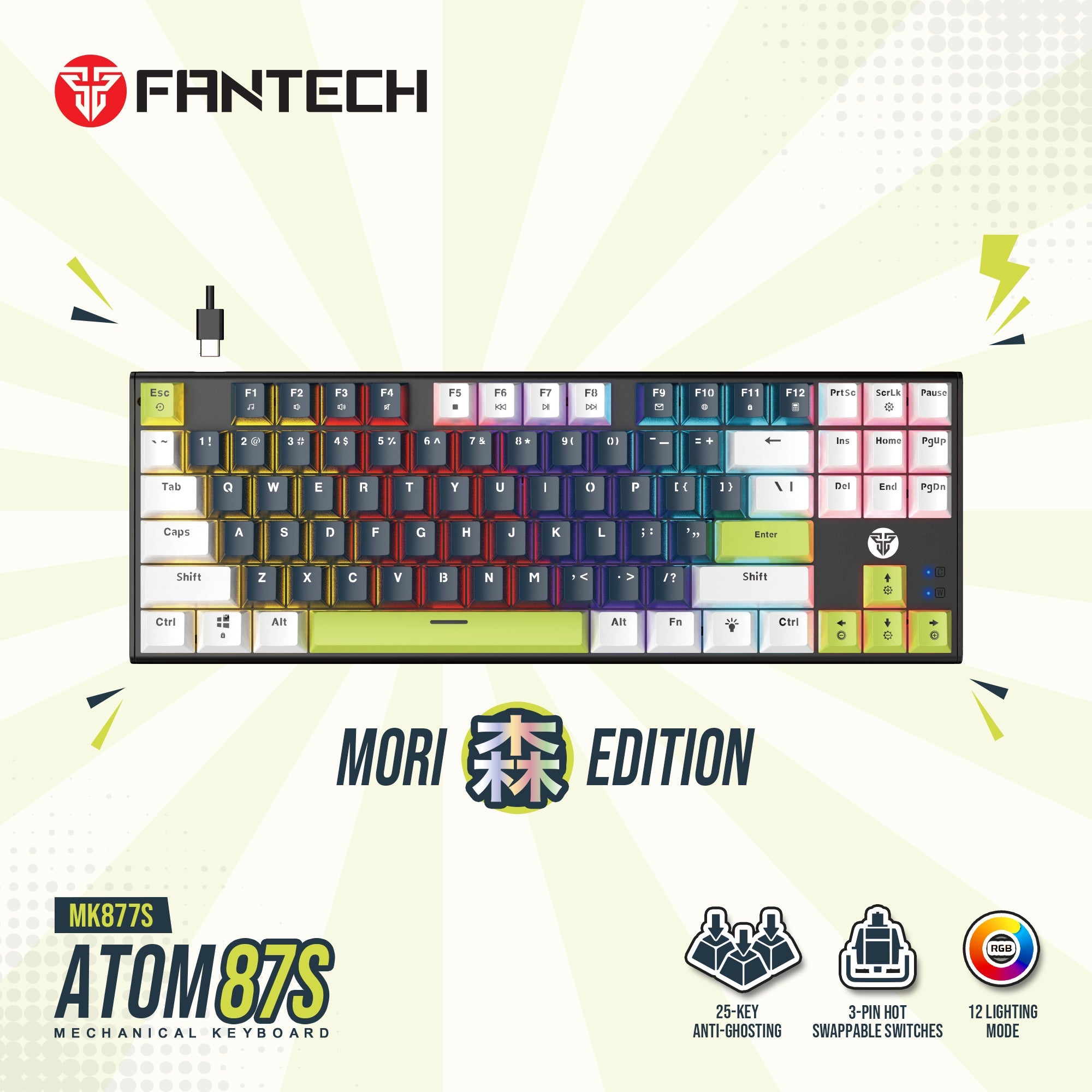 FANTECH ATOM87S MK877S MECHANICAL GAMING KEYBOARD MORI EDITION BLACK Keyboard