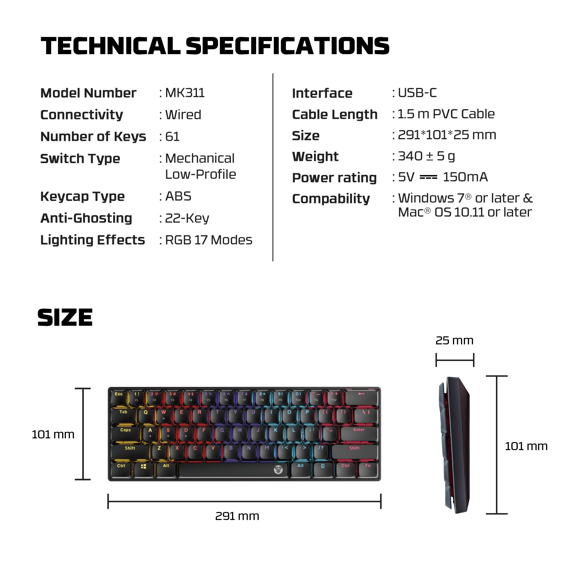FANTECH ATOMAIR61 MK311 MECHANICAL KEYBOARD LOW PROFILE WHITE Keyboard