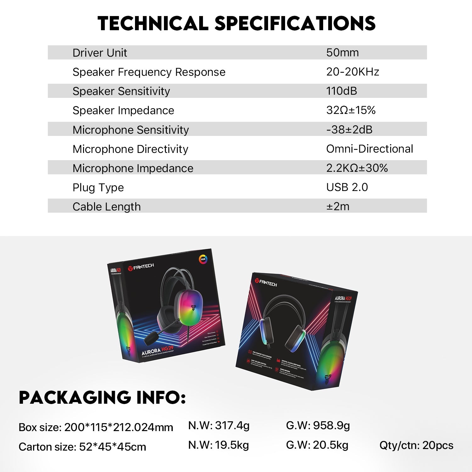 Fantech Aurora HG29 7.1 Virtual Surround Sound Gaming Headset RGB Headset 7.1