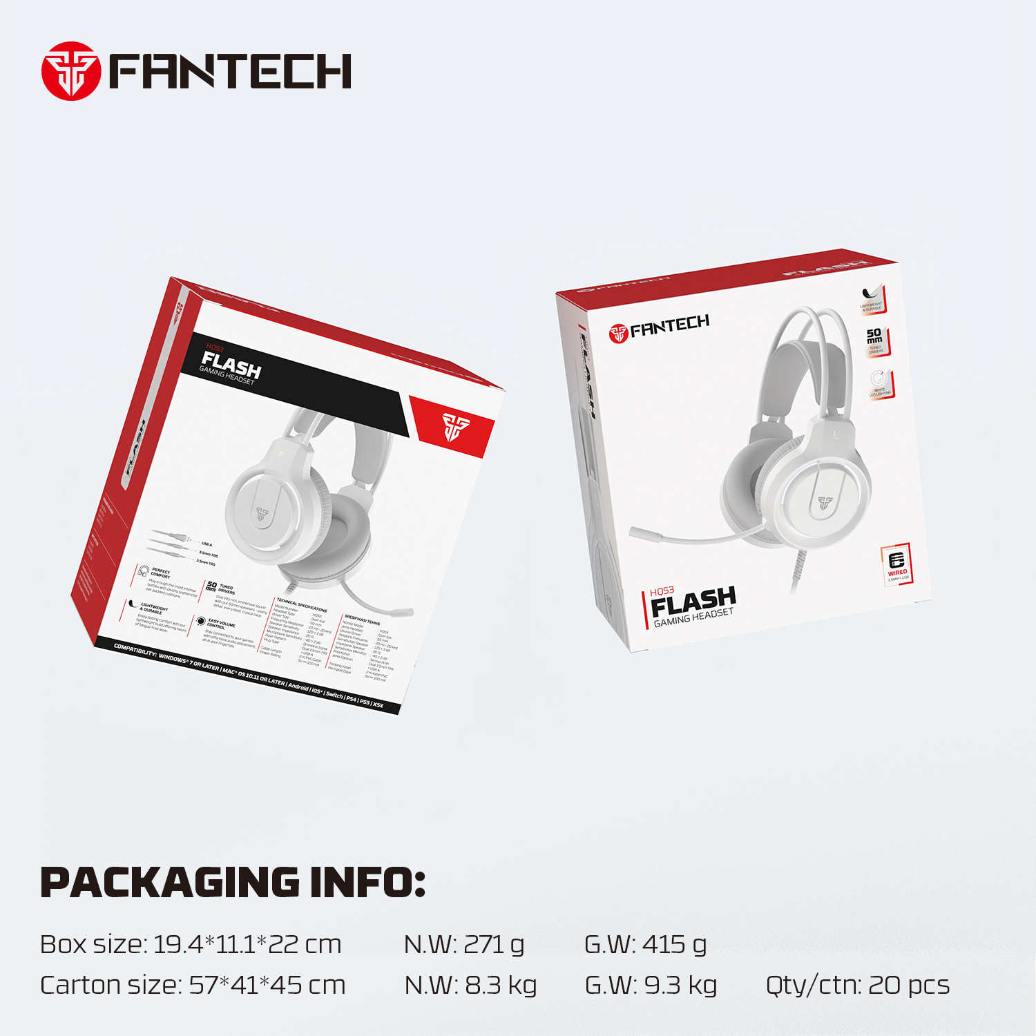 FANTECH FLASH HQ53 LIGHTWEIGHT GAMING HEADSET Headset 3.5