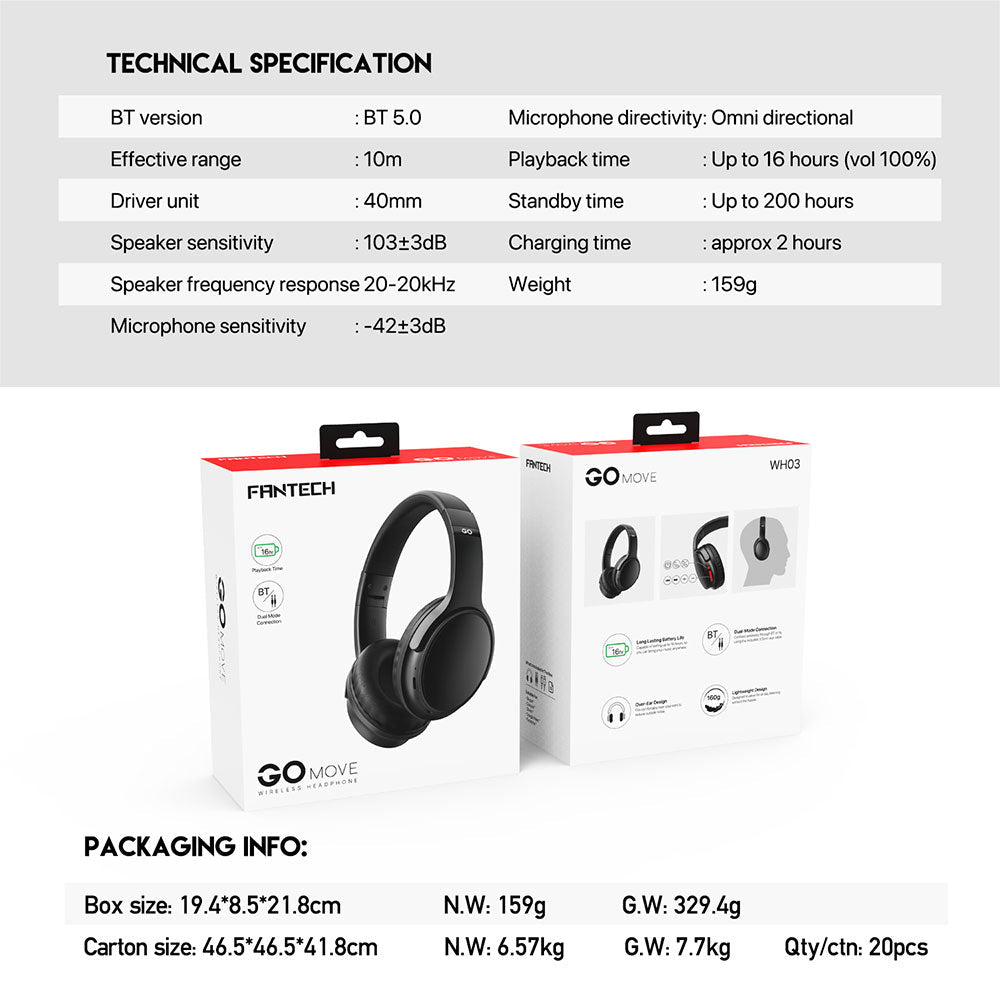 Fantech GO MOVE WIRELESS HEADPHONE WH03 BT2 Audio