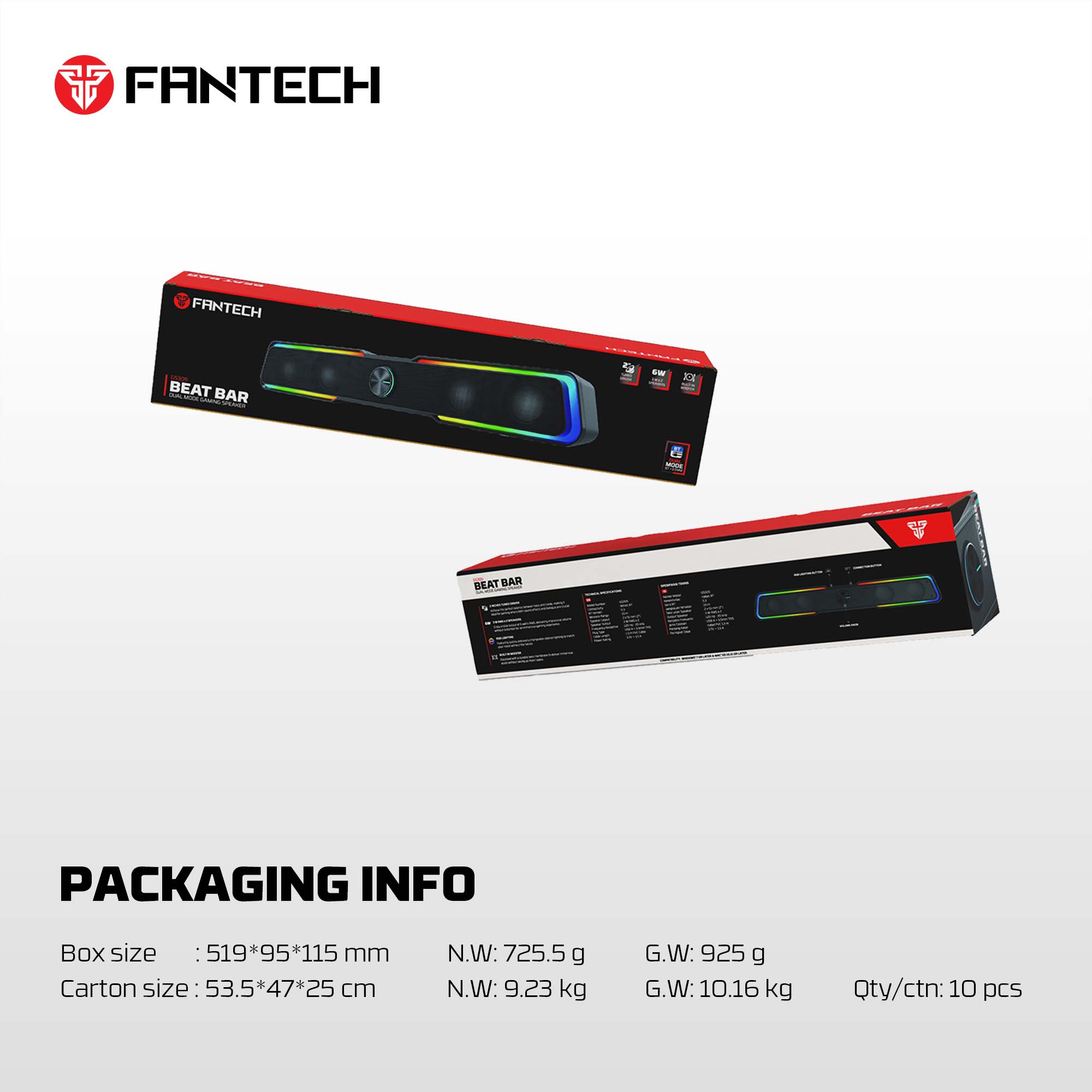 Fantech GS305 Bluetooth 5.3 Soundbar Dual mode RGB Lighting Gaming Speaker Audio