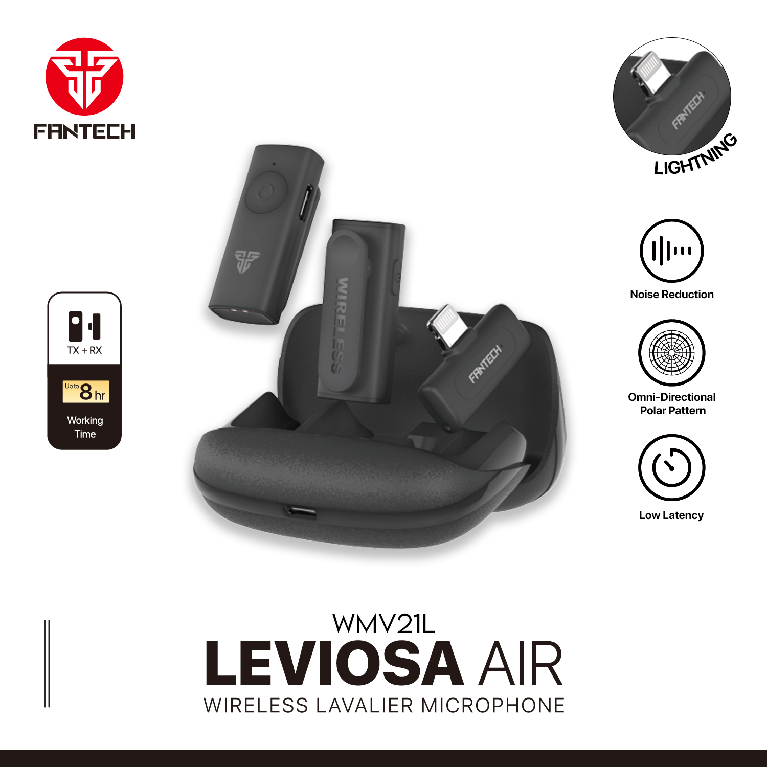 Fantech LEVIOSA AIR WMV21L Lightning Dual Mic Lightning Wireless Microphone New