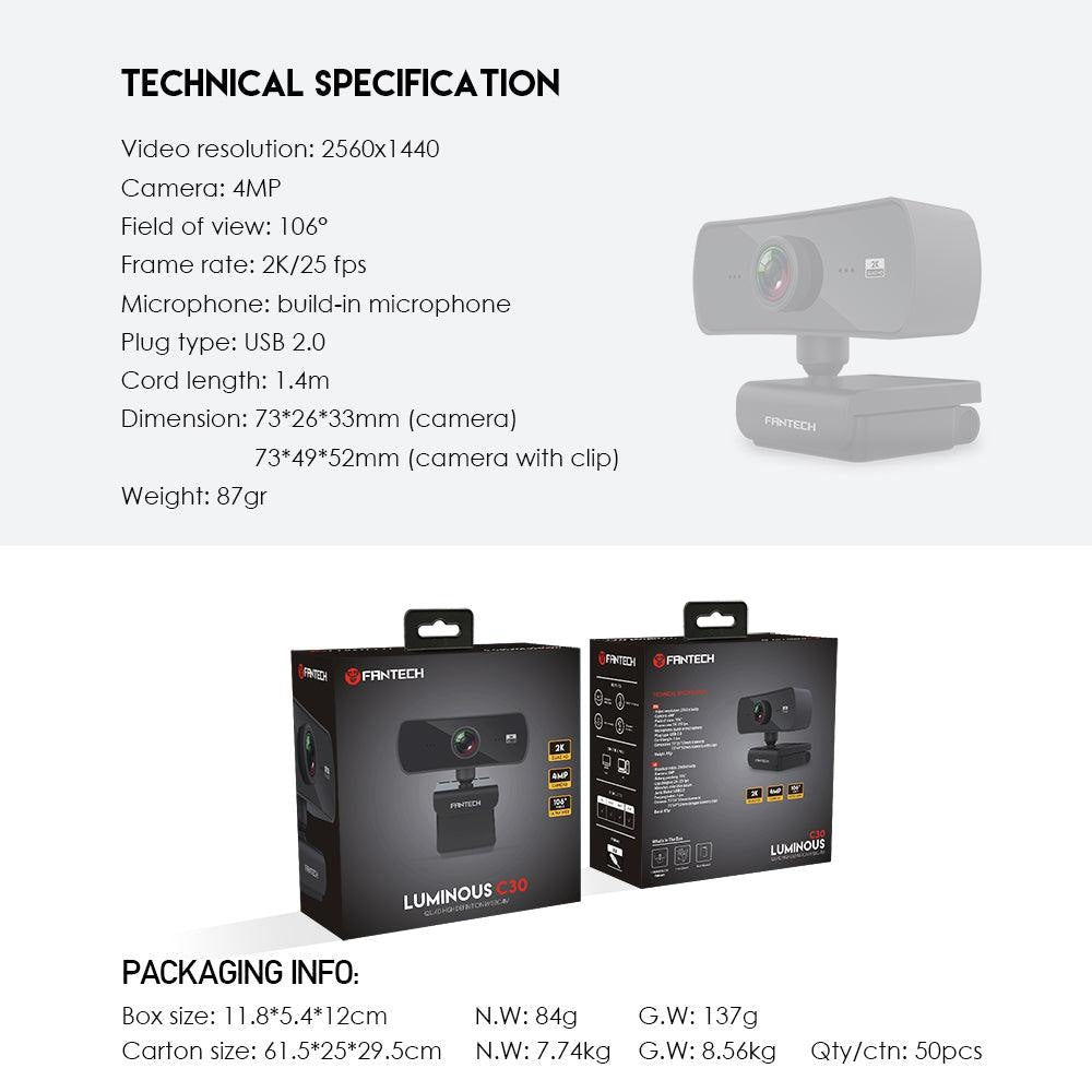 FANTECH LUMINOUS C30 2K WEBCAM Streaming