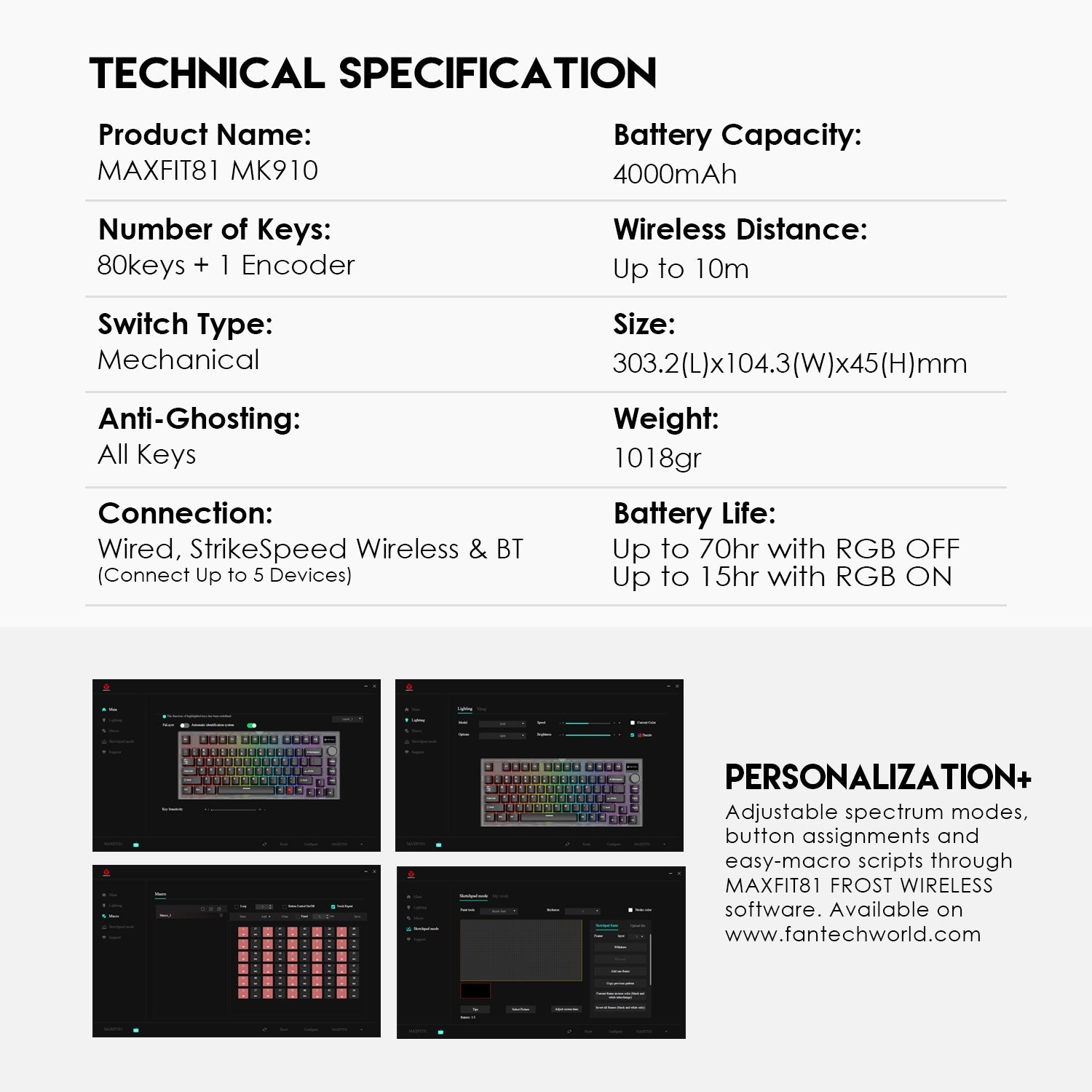 Fantech Maxfit81 MK910 PBT Frost Wireless Modular Mechanical Gaming Keyboard