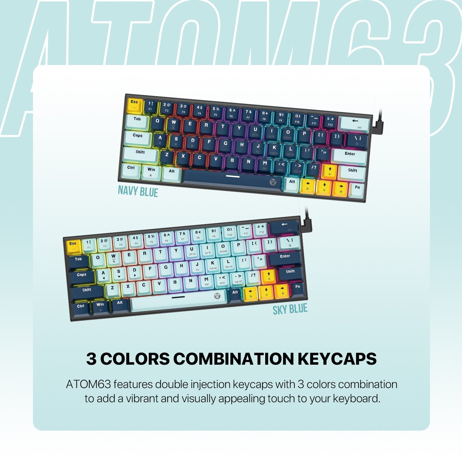Fantech MK874 V2 Atom 63 Hot swappable Mechanical Keyboard Navy Blue Keyboard