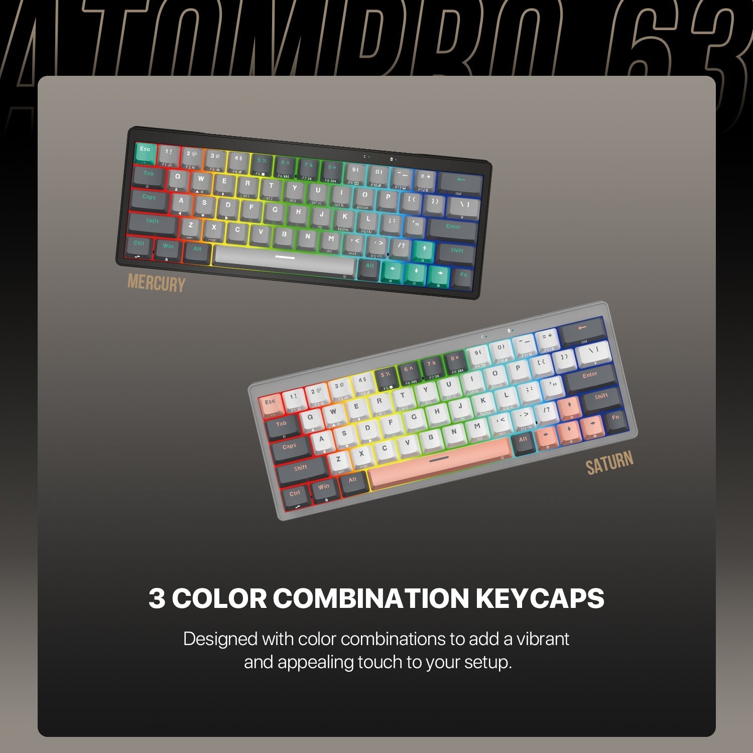 Fantech MK912 ATOM PRO63 RGB Bluetooth Wireless Gaming keyboard Saturn Keyboard