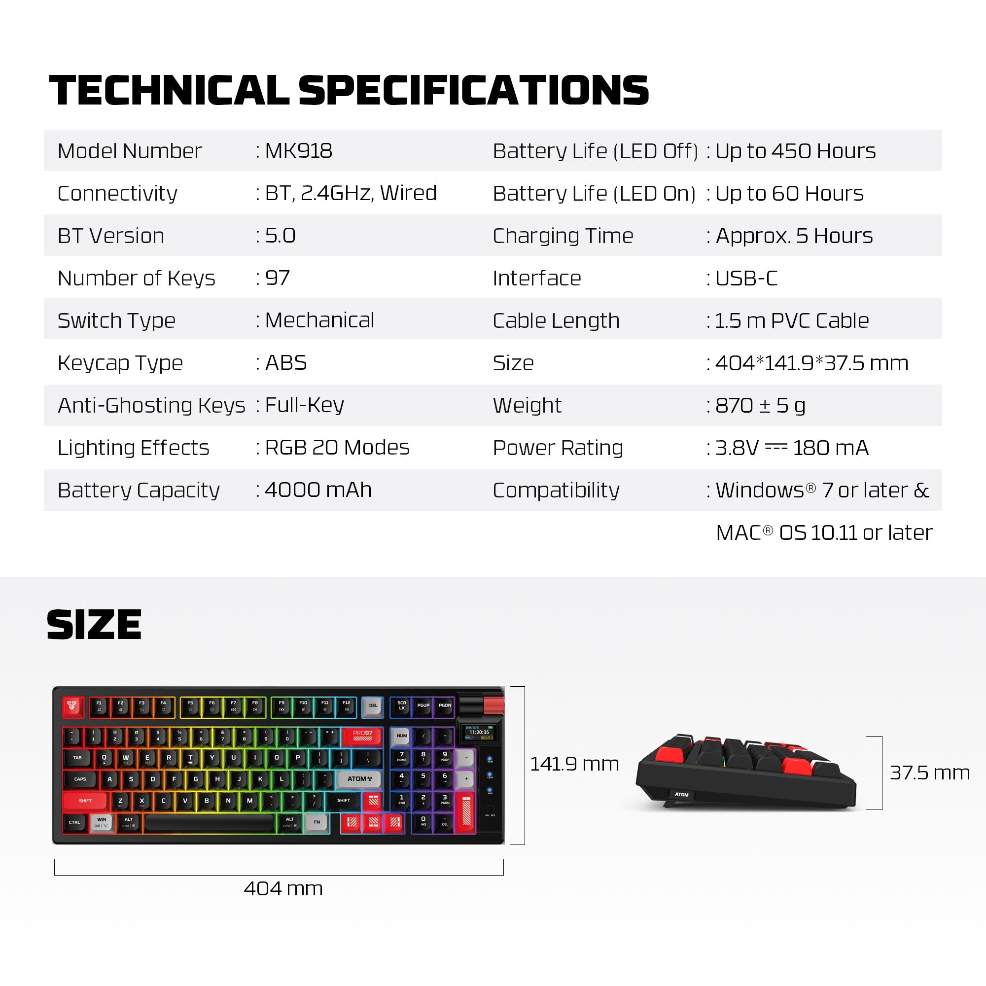 FANTECH MK918 ATOM PRO97 WIRELESS MECHANICAL GAMING KEYBOARD WHITE Keyboard