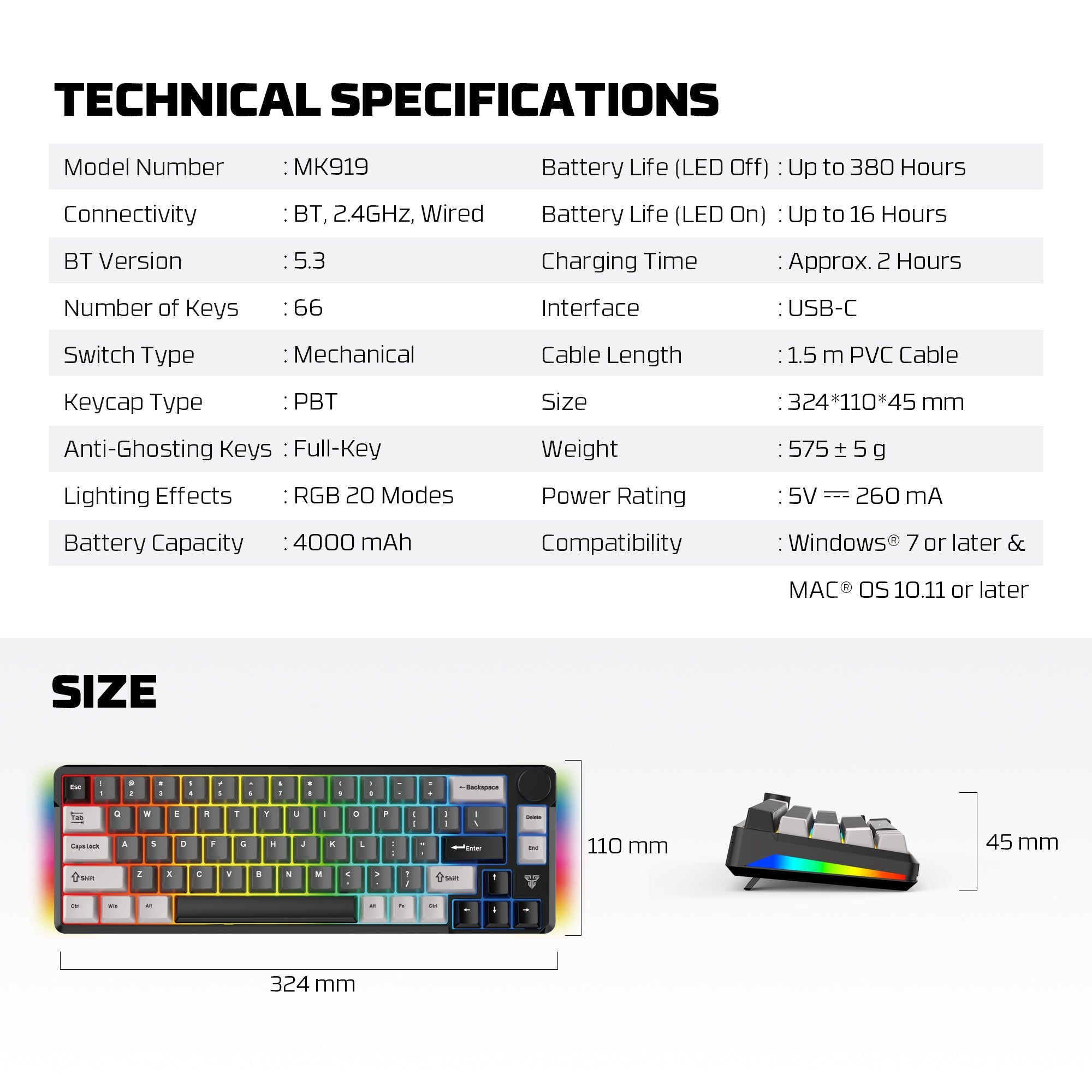 Fantech MK919 ATOM PRO66 Mechanical Keyboard Grey Keyboard