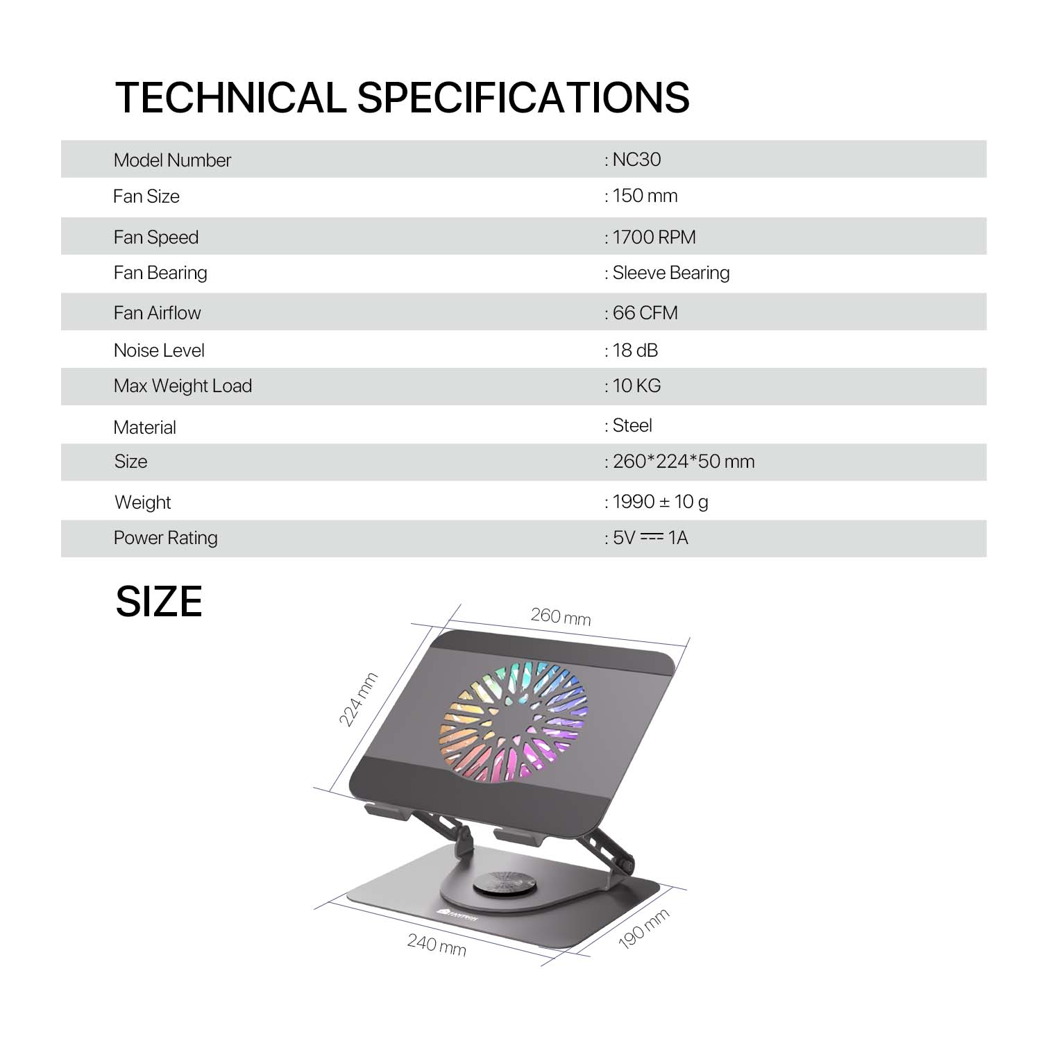 Fantech NS30 Notebook Stand And Cooling Fan RGB Cooling Stands