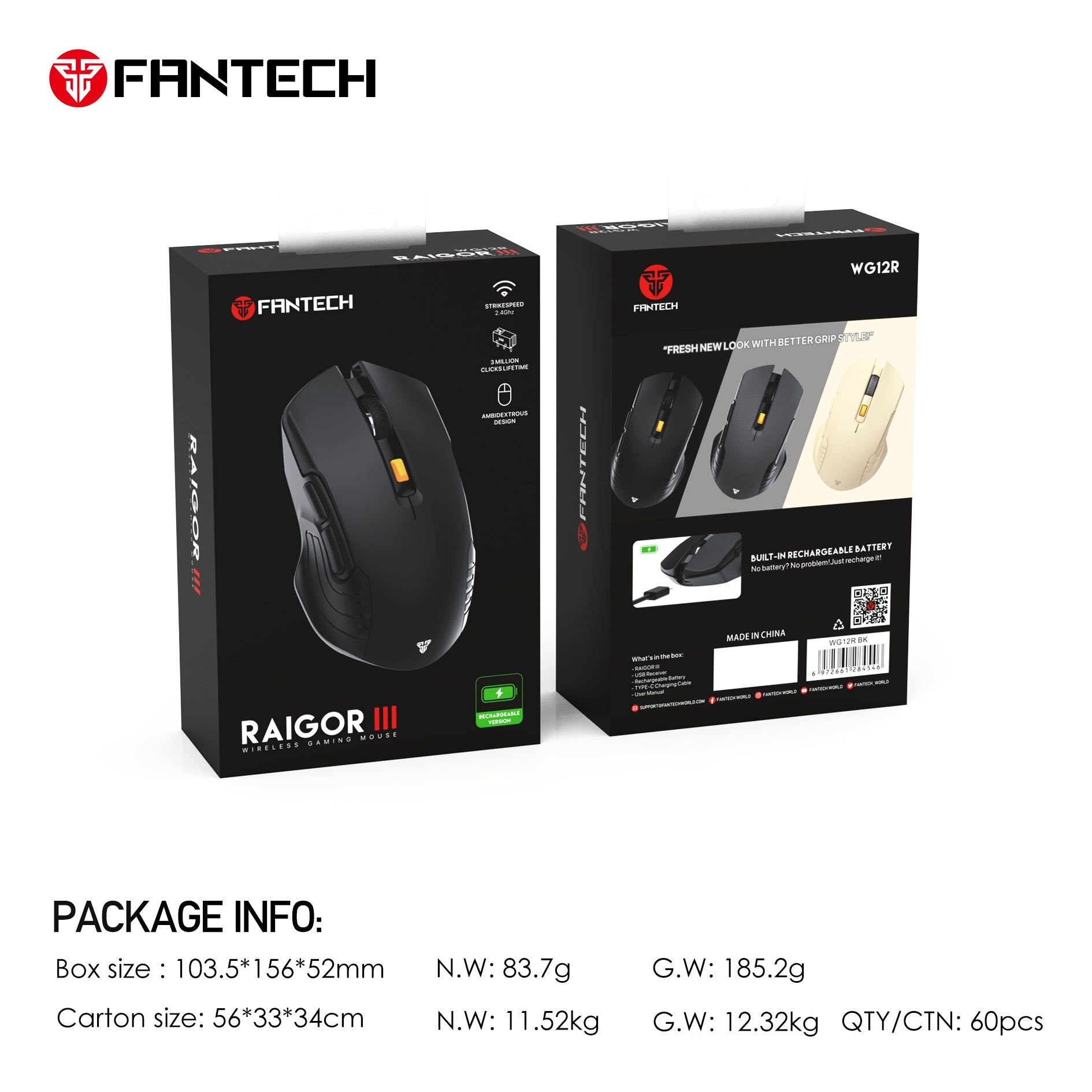 Fantech RAIGOR Gen III WG12R Rechargeable Mouse Wireless Gaming Mouse 15 JOD