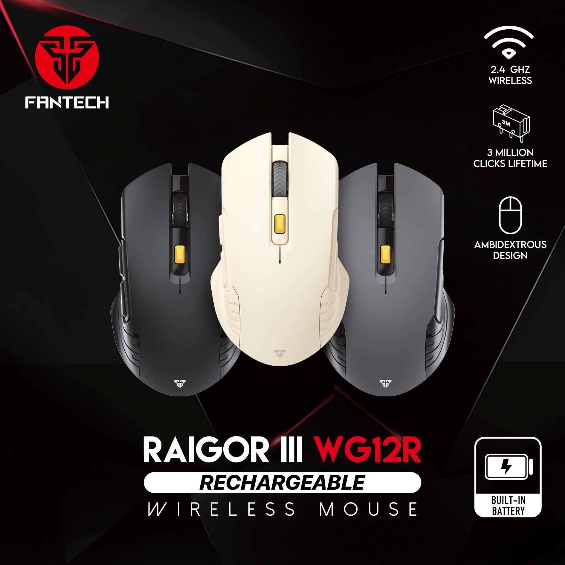 Fantech RAIGOR Gen III WG12R Rechargeable Mouse Wireless Gaming Mouse 15 JOD