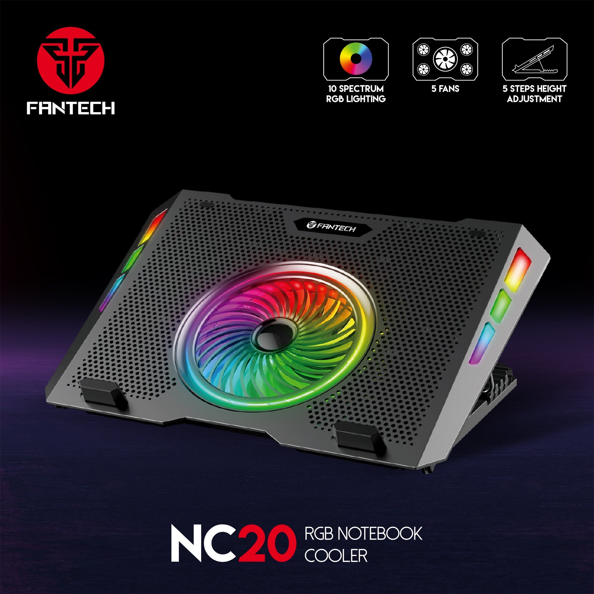 Fantech RGB Notebook Laptop Cooling Pad NC20 Cooling Stands 25 JOD