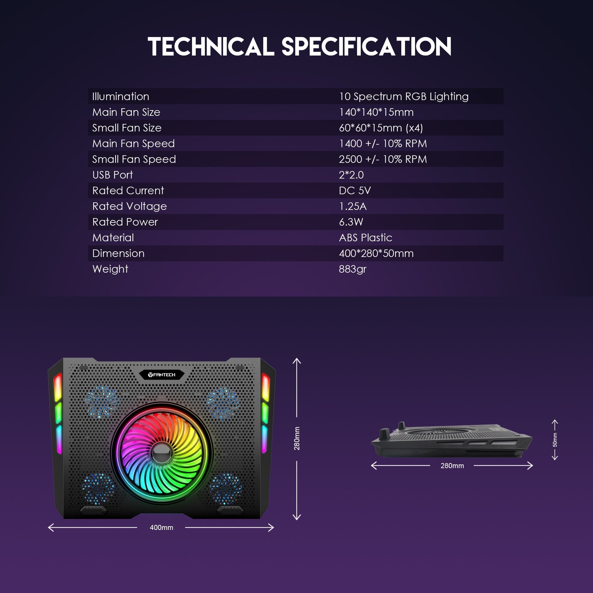 Fantech RGB Notebook Laptop Cooling Pad NC20 Cooling Stands