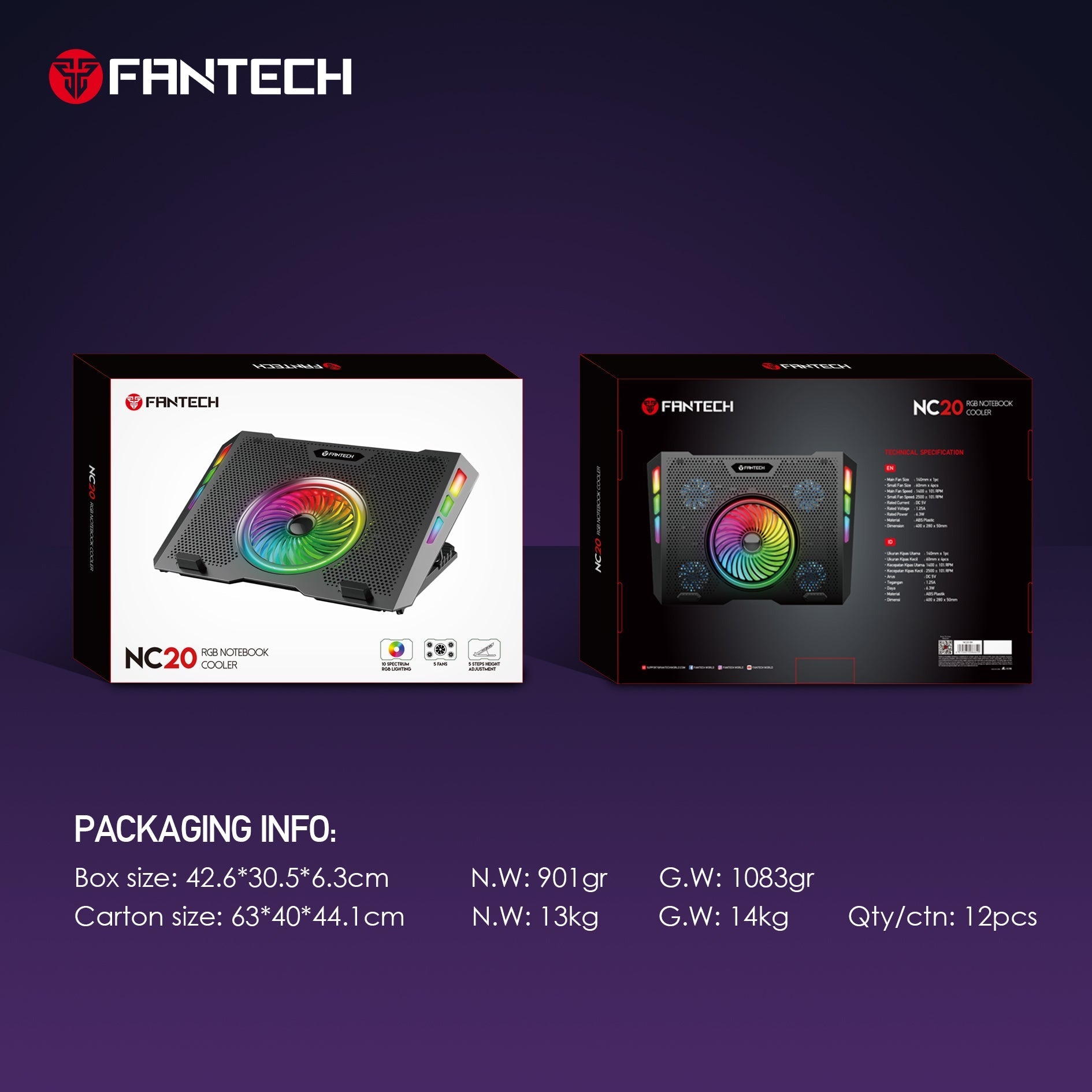 Fantech RGB Notebook Laptop Cooling Pad NC20 Cooling Stands