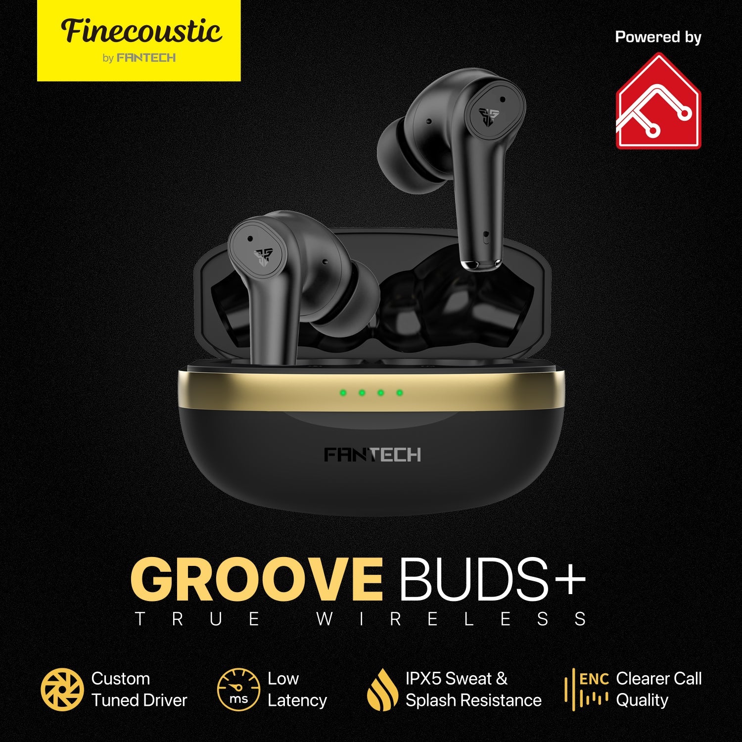 Fantech TWS Bluetooth Wireless GROOVE BUDS + TX2 Built - in Microphone Audio 40