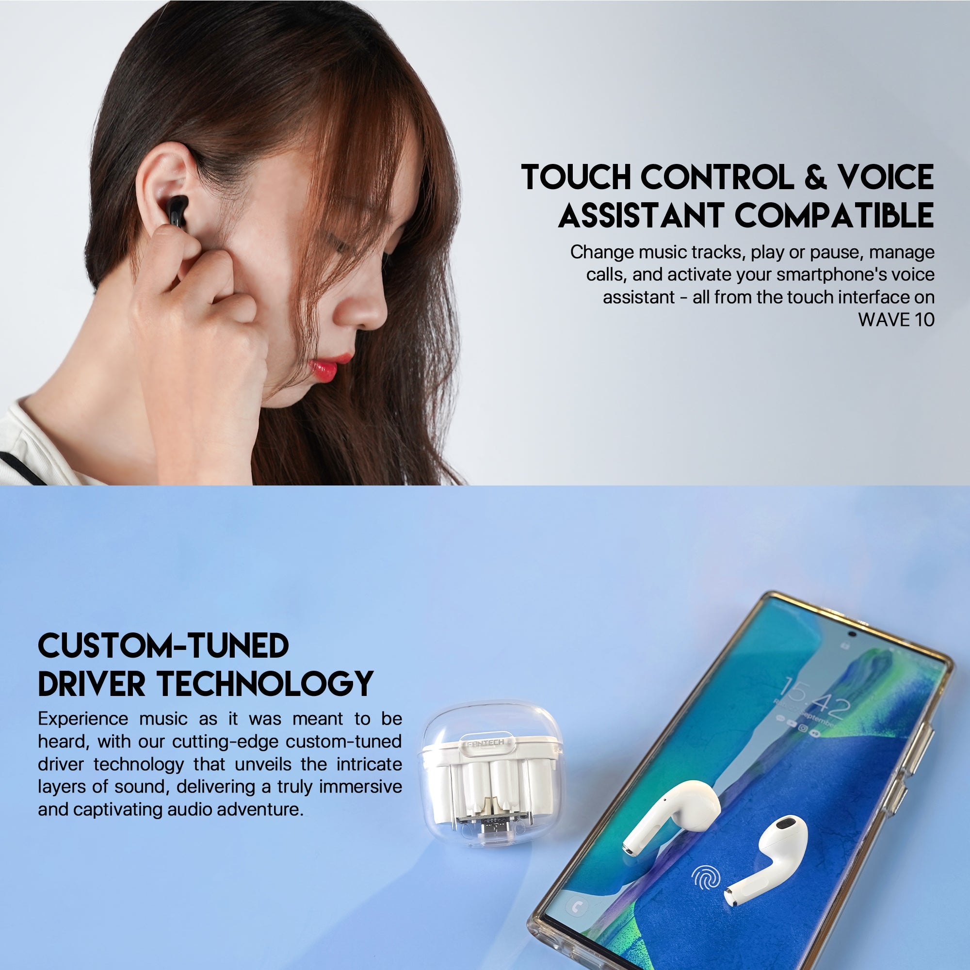 Fantech TWS Bluetooth Wireless Wave 10 TW10 Built in Microphone Audio