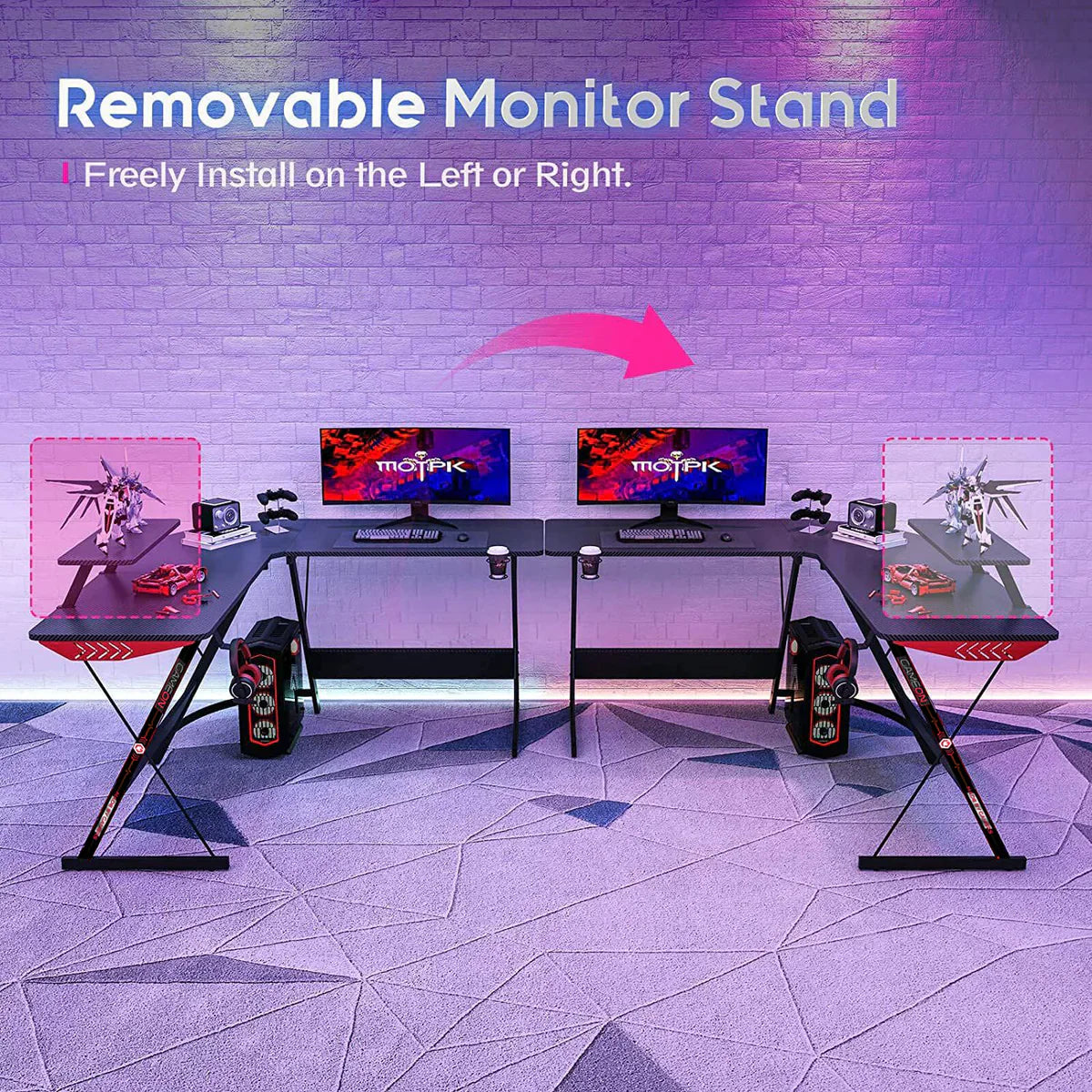 GAMEON L Shaped Slayer I Series Gaming Desk (Size: 129*129*74cm & Table top