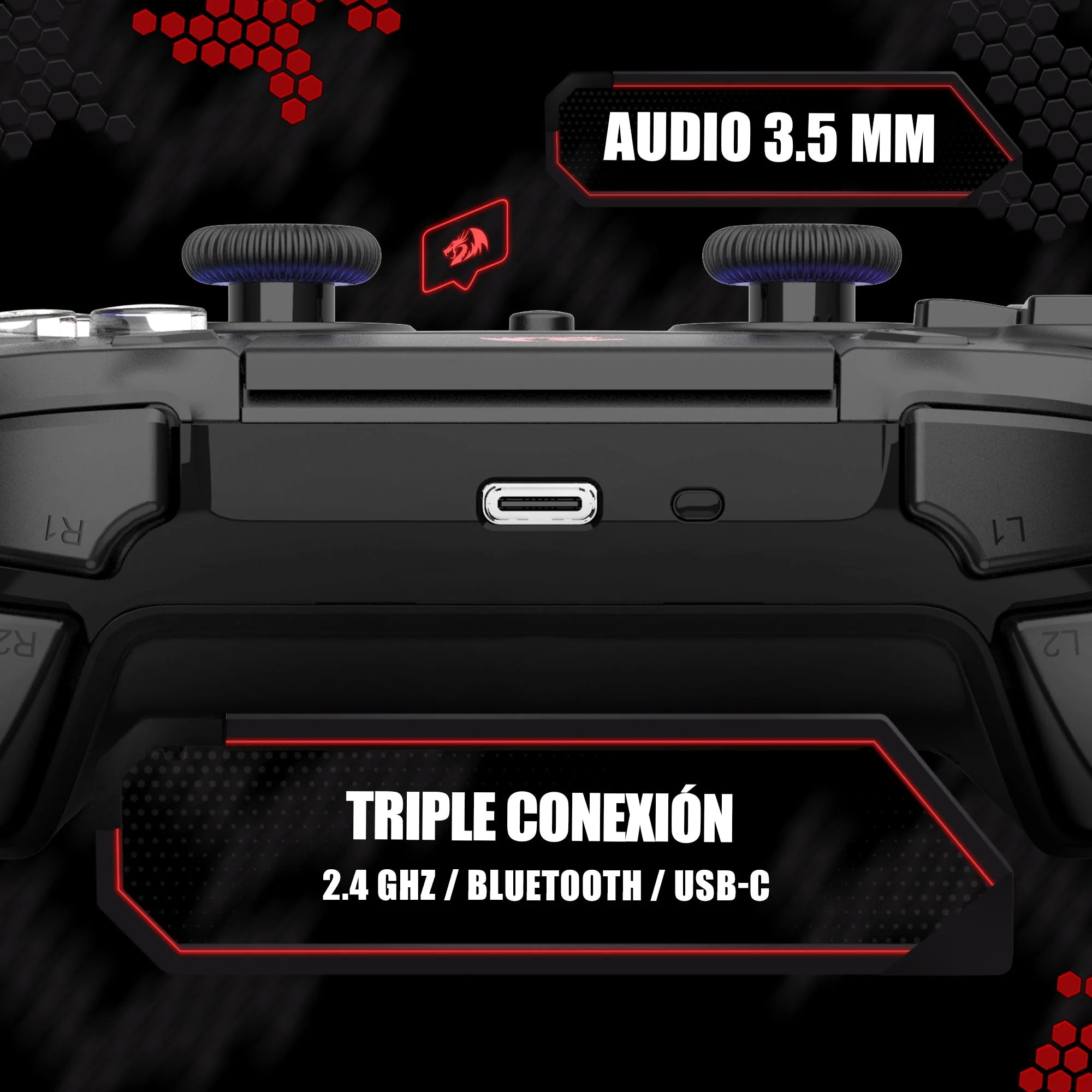 Redragon Darkflame Black Gamer Controller with Analog LEDs and Hall Effect G820 Triggers