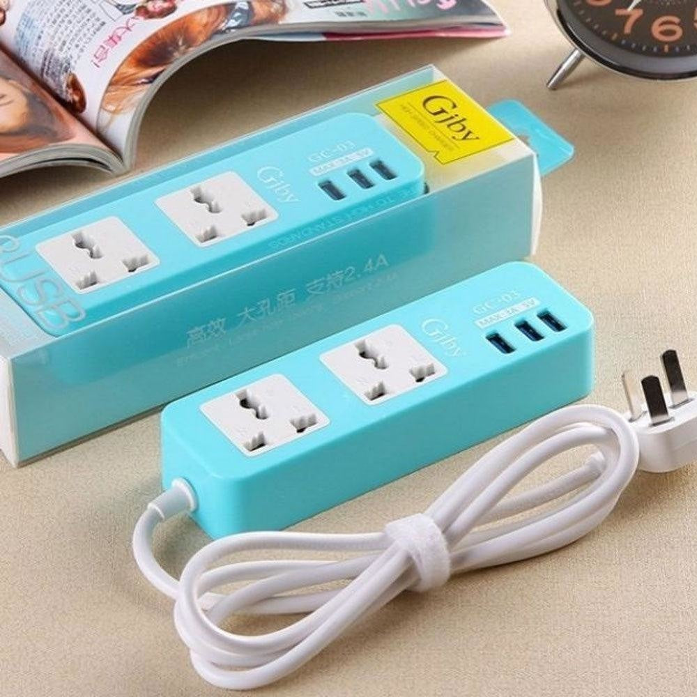 GJBY GC - 03 Universal Smart Socket Power Strip With 3 USB Ports Cables &