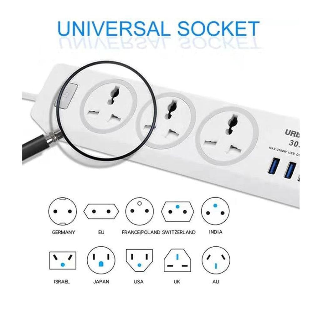 GJBY GC - 05 Universal Smart Socket Power Strip With 3 USB Ports Cables &