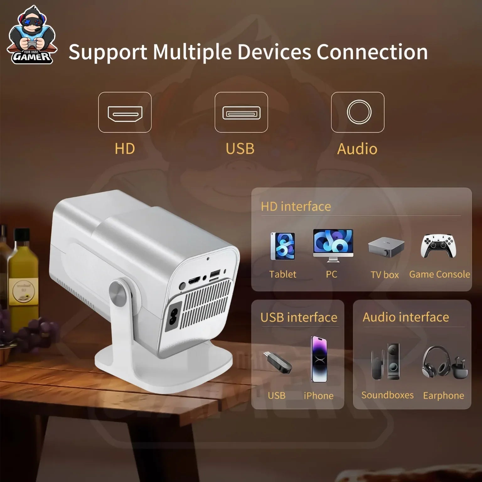 HCS350 MAX Android Gaming Projector with 02 Wireless Controllers & Voice Remote