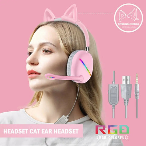 AKZ-D52 Cat Ear Gaming Headset With Sound & RGB Light