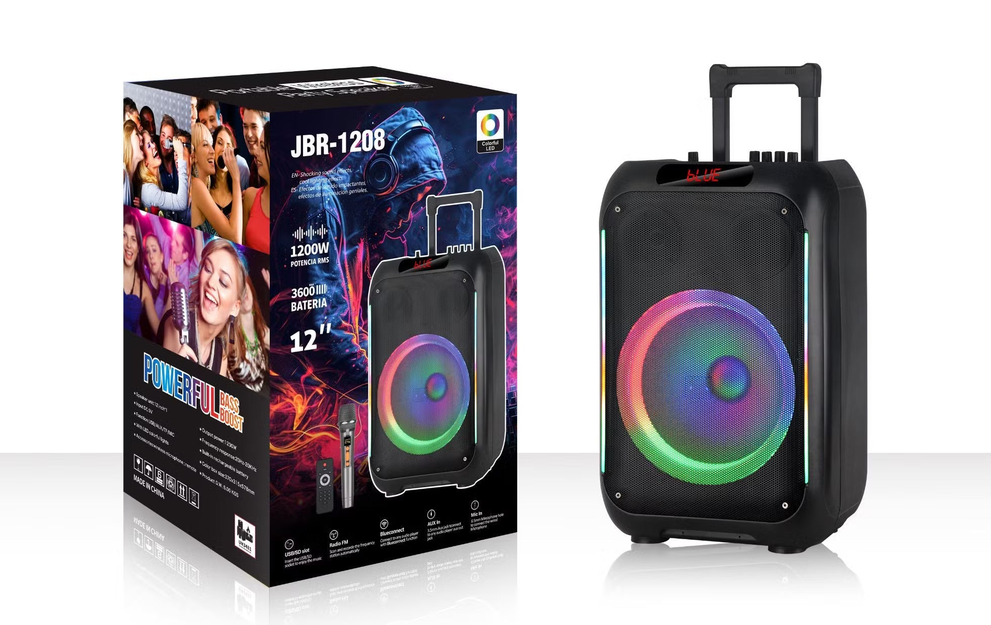 Jbr-1208 12-inch Bluetooth Speaker with Led Lighting Effect Jbr-1208 12-inch Bluetooth Speaker with Led Lighting Effect