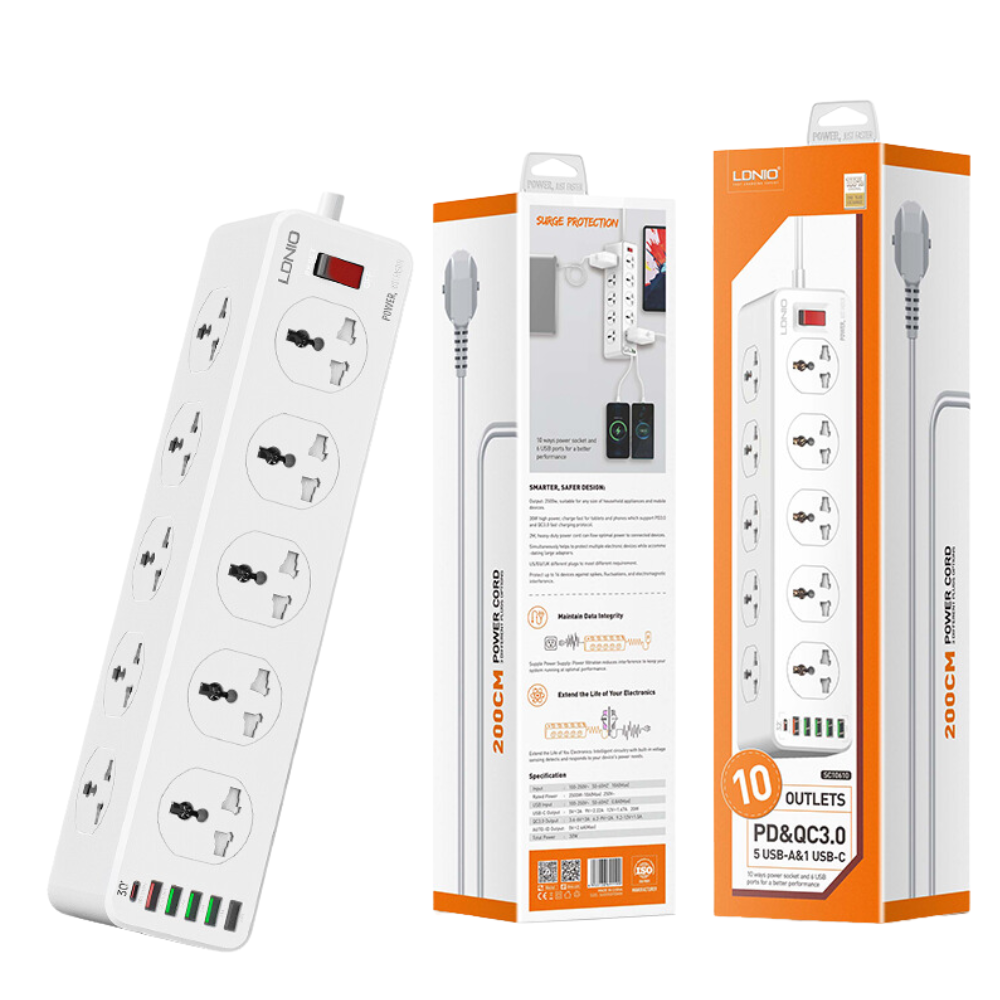 LDNIO SC10610 30W 6 Port USB Charger Power Strip Cables & Chargers