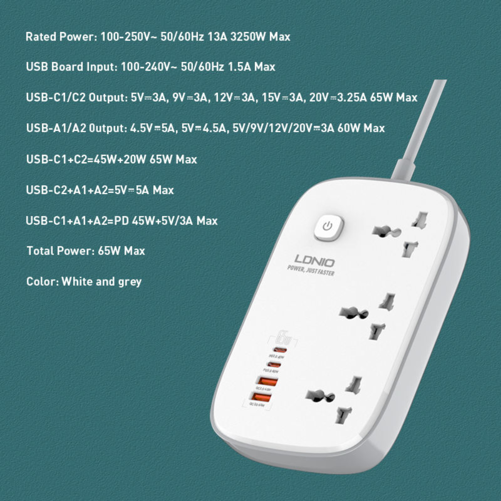 LDNIO SC3416 Newest 65W GaN UK/US/EU Plug Cables & Chargers