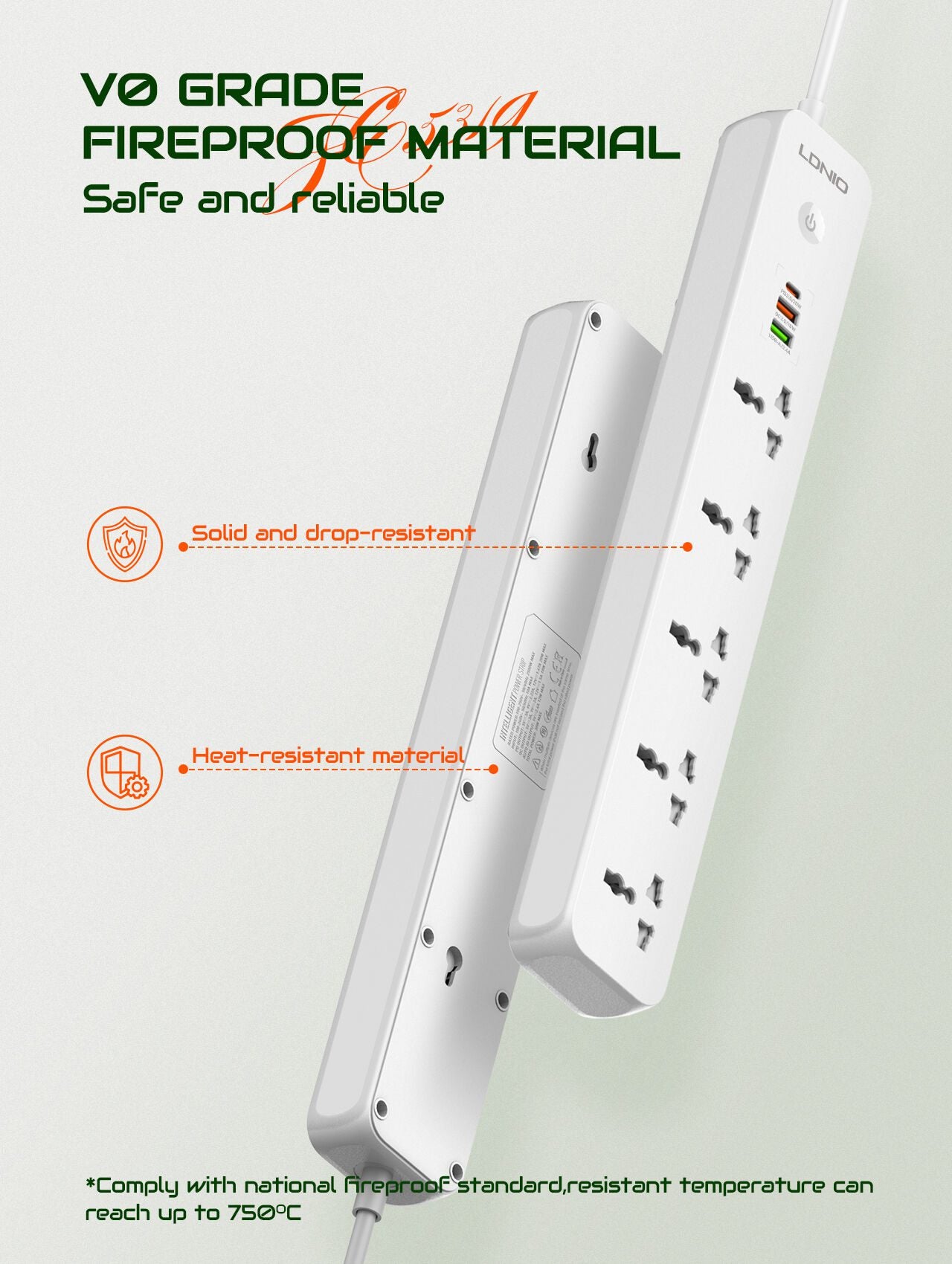 LDNIO SC5319 Multi Socket Extension Lead with 5 AC 3 USB Power Socket Plug Extender 2M