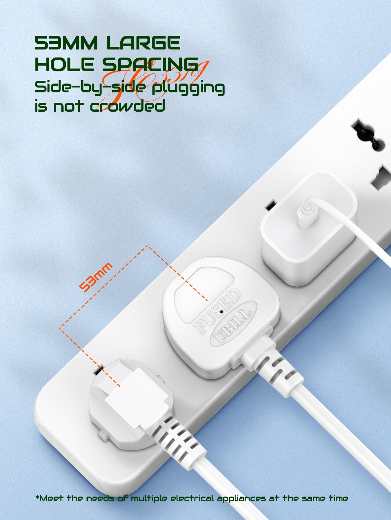 LDNIO SC5319 Multi Socket Extension Lead with 5 AC 3 USB Power Socket Plug Extender 2M