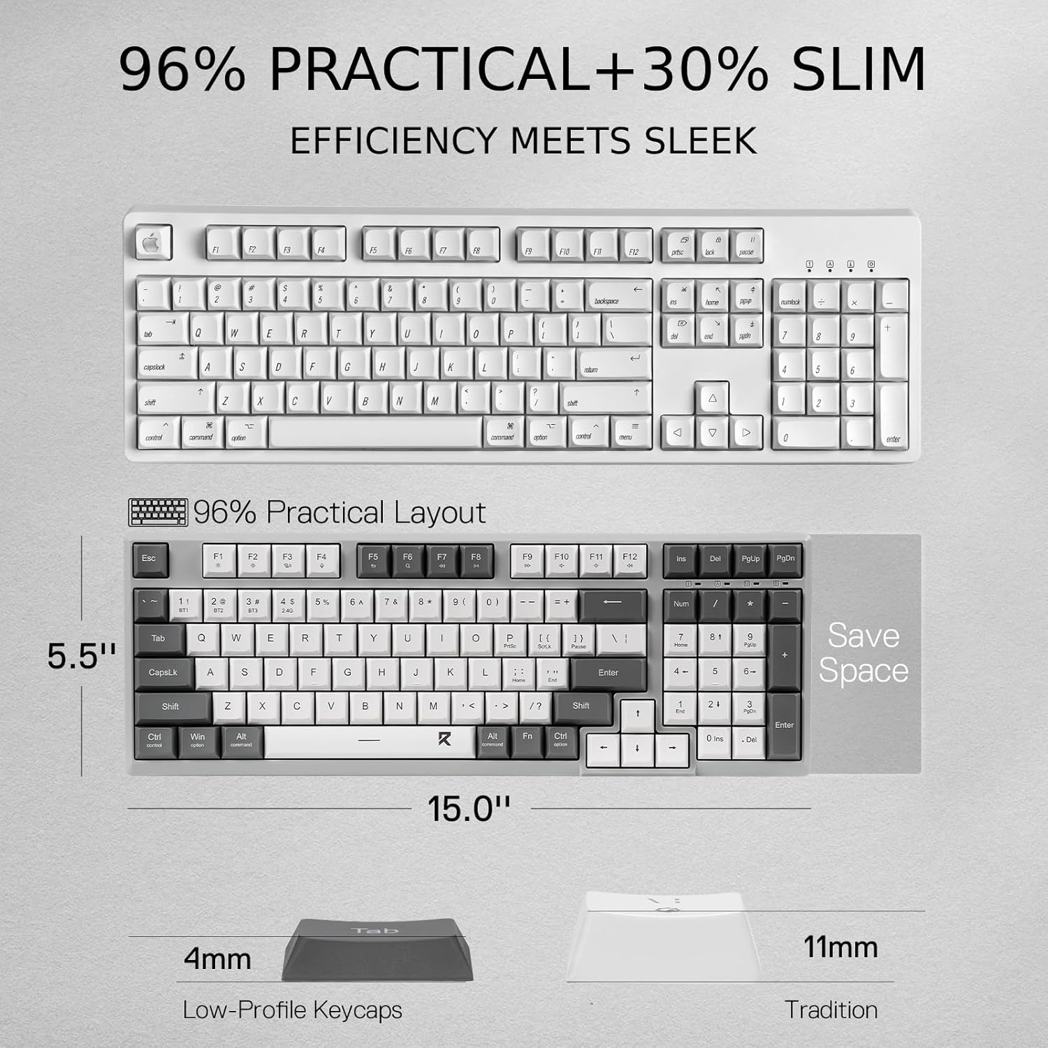 Redragon BK7114 Low Profile Wireless Computer Keyboard 98 Keys Slim Office PC