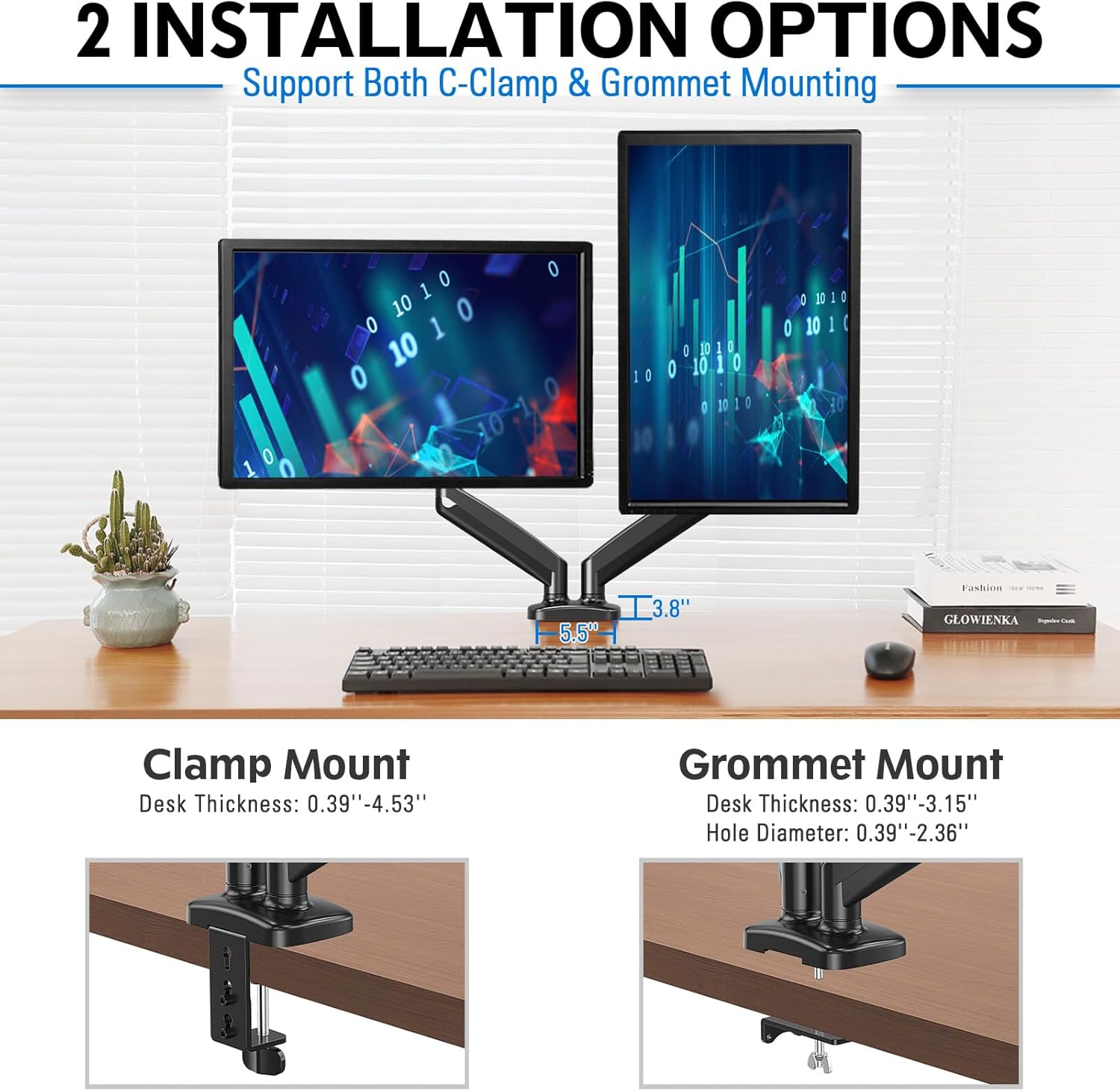 Redragon GMK915 Dual Monitor Mount Stand Gas Spring Adjustable Arms with VESA