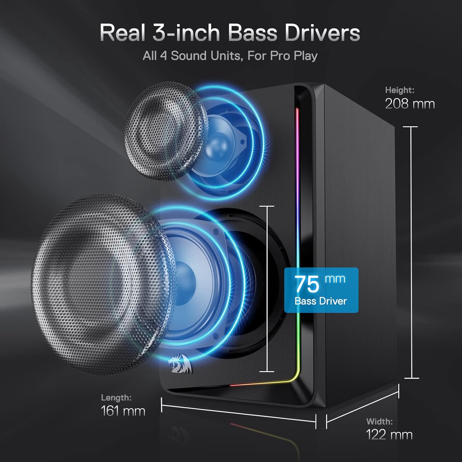 Redragon GS812 Wireless RGB Wooden Desktop Speakers 2.0 Channel Bookshelf
