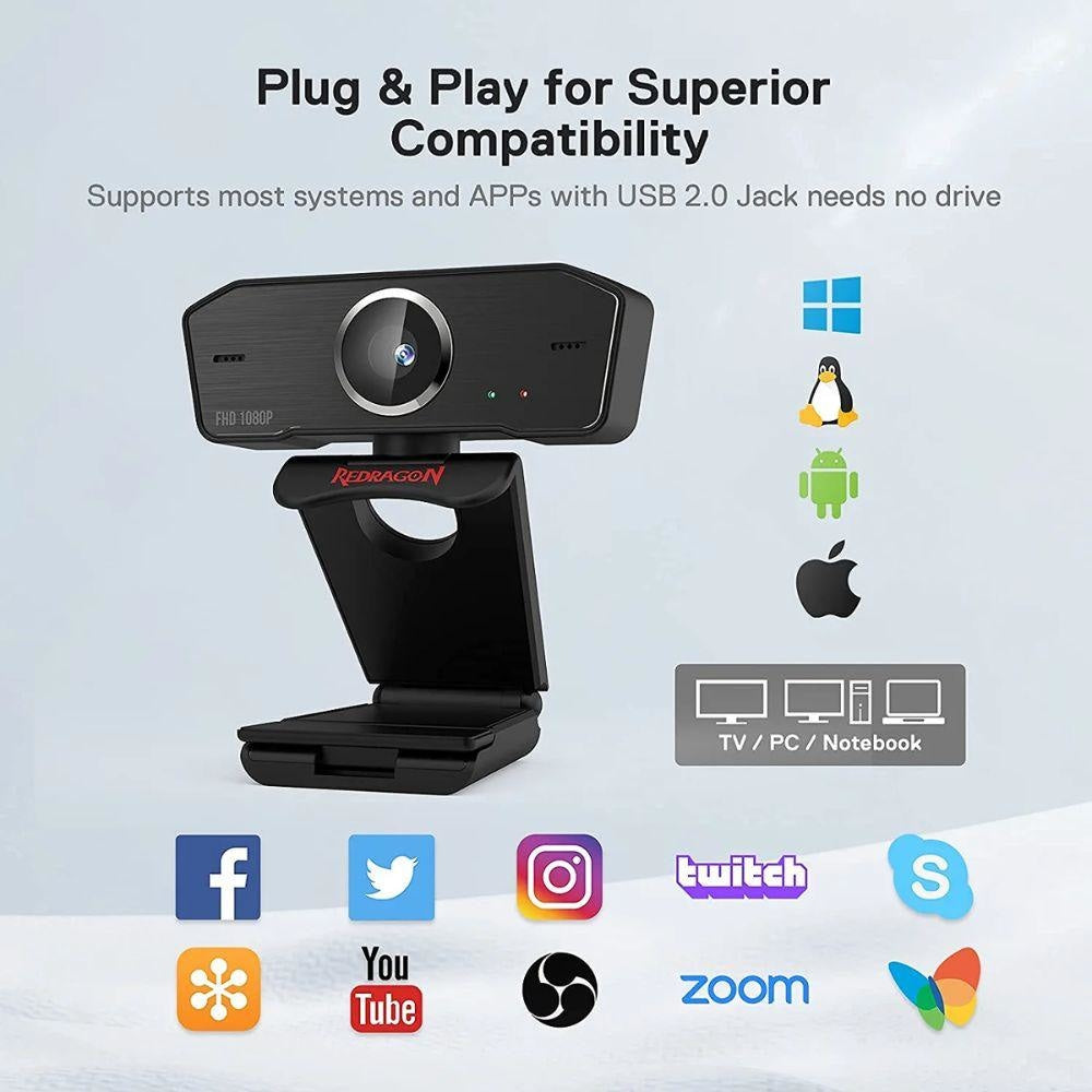 Redragon GW800 Hitman 1080P Webcam with Built in Dual Microphone Streaming