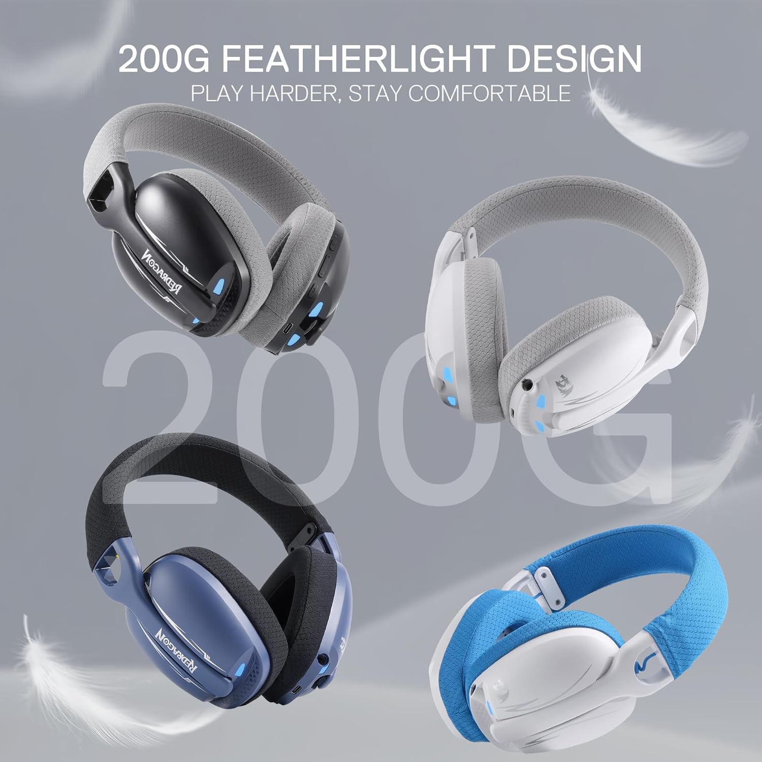 Redragon H878 3-mode Wireless Blue Lighting Gaming Headset - Lightweight - 7.1 Redragon H878 3-mode Wireless Blue Lighting Gaming Headset - Lightweight - 7.1