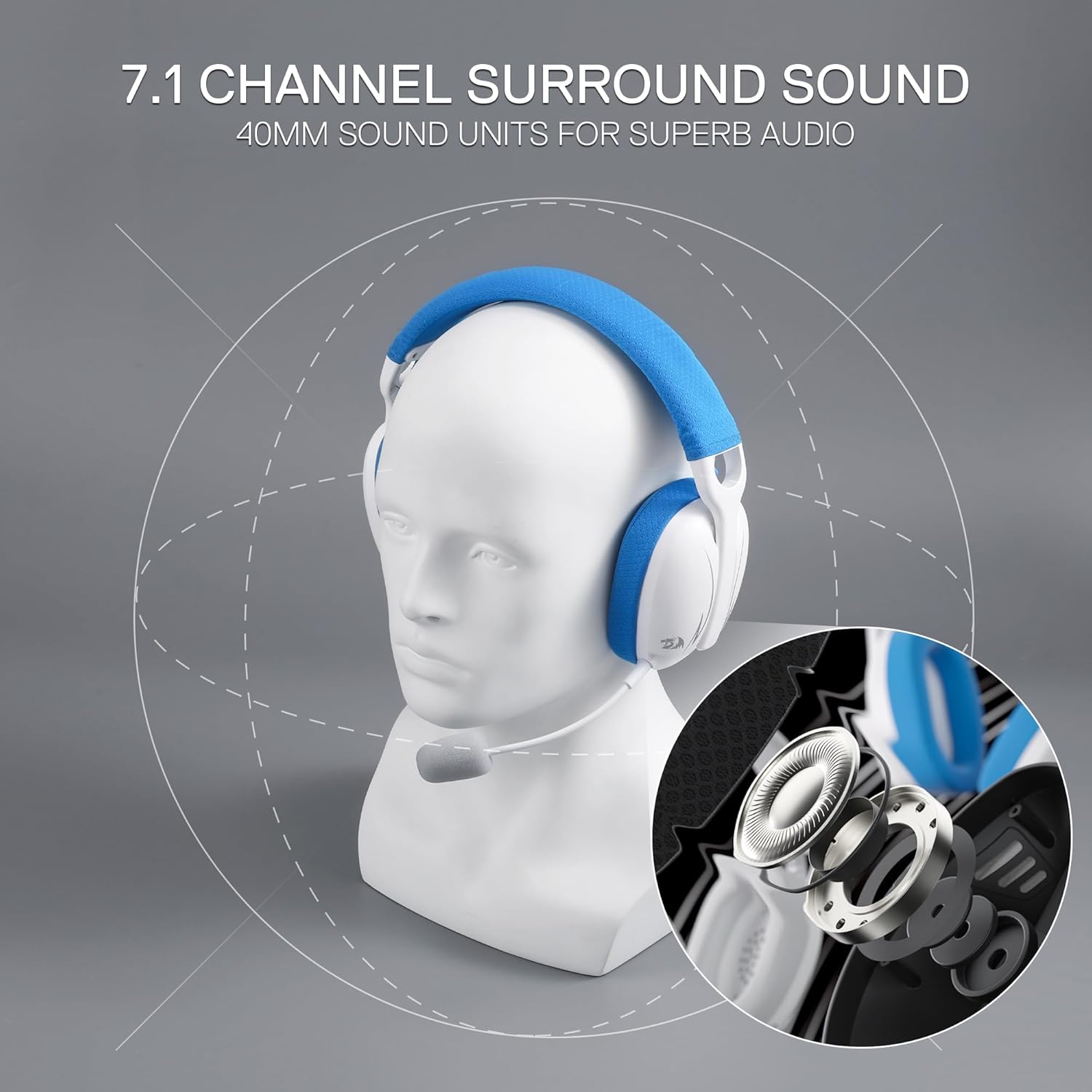 Redragon H878 3 Mode Wireless Blue Lighting Gaming Headset Lightweight 7.1
