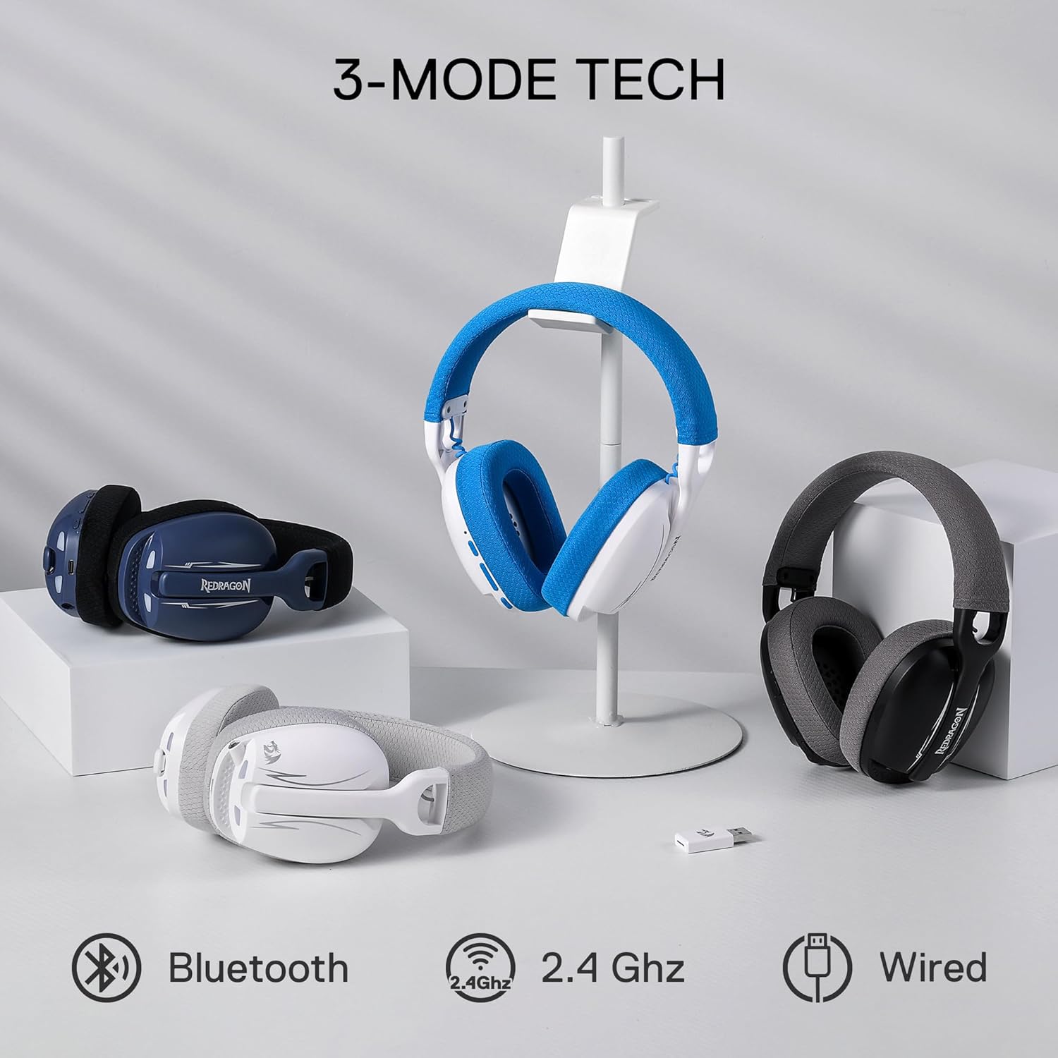 Redragon H878 3-mode Wireless Blue Lighting Gaming Headset - Lightweight - 7.1 Redragon H878 3-mode Wireless Blue Lighting Gaming Headset - Lightweight - 7.1