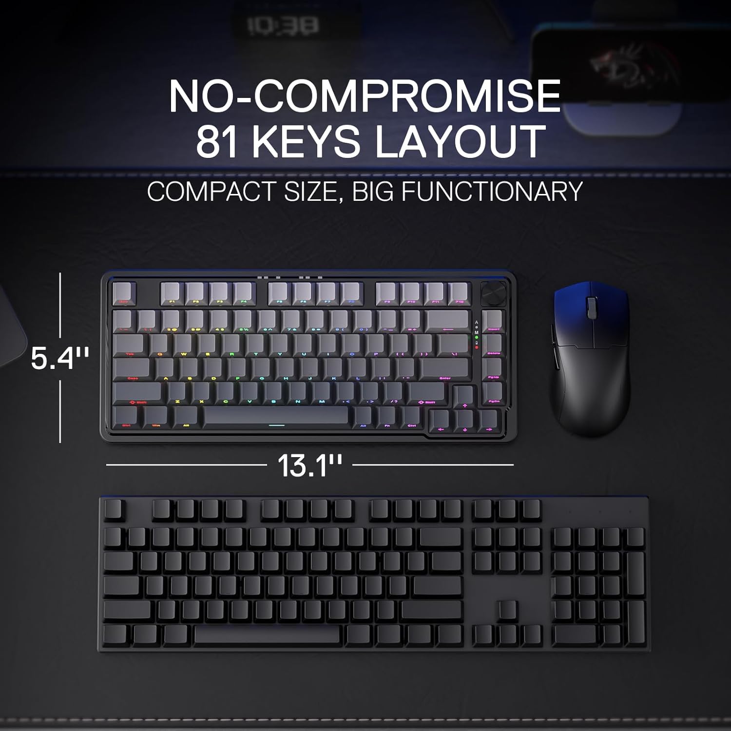 Redragon K673 GB 75% Wireless Gasket RGB Gaming Keyboard 3 Modes 81 Keys PBT