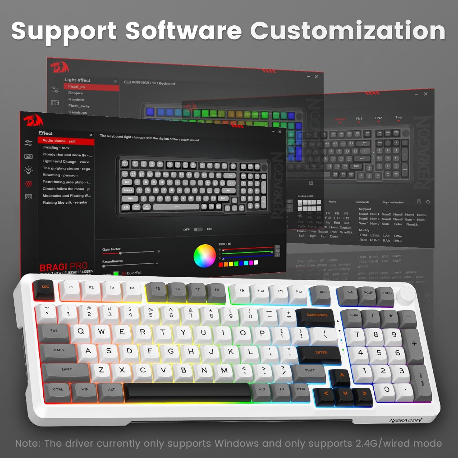 Redragon K688 GWL Wireless Mechanical Keyboard 3 Mode Gasket Mounted RGB Gaming