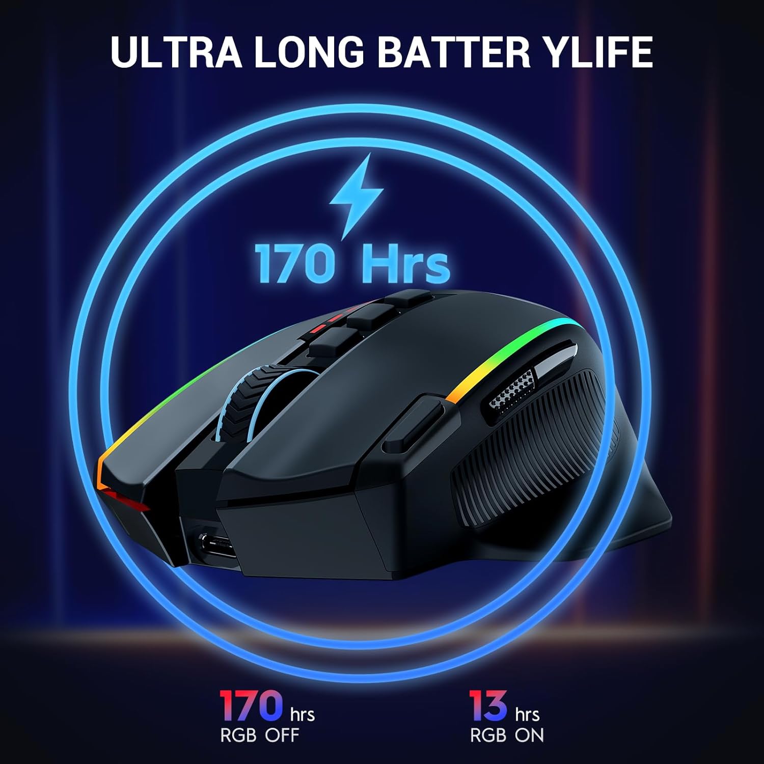 Redragon M915WL Wireless Gaming Mouse Ergonomic Mouse 16000 DPI with Rapid Fire