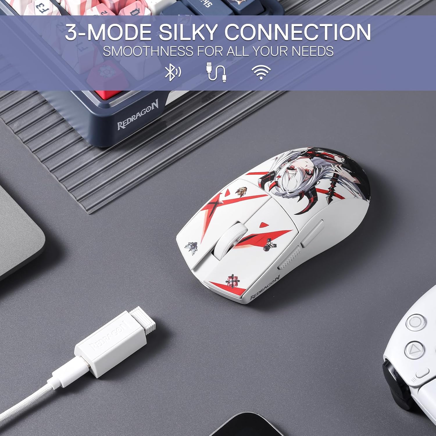Redragon M916AK PRO 3 Mode Anime Gaming Mouse 42G Ultra Light 26K DPI Gaming