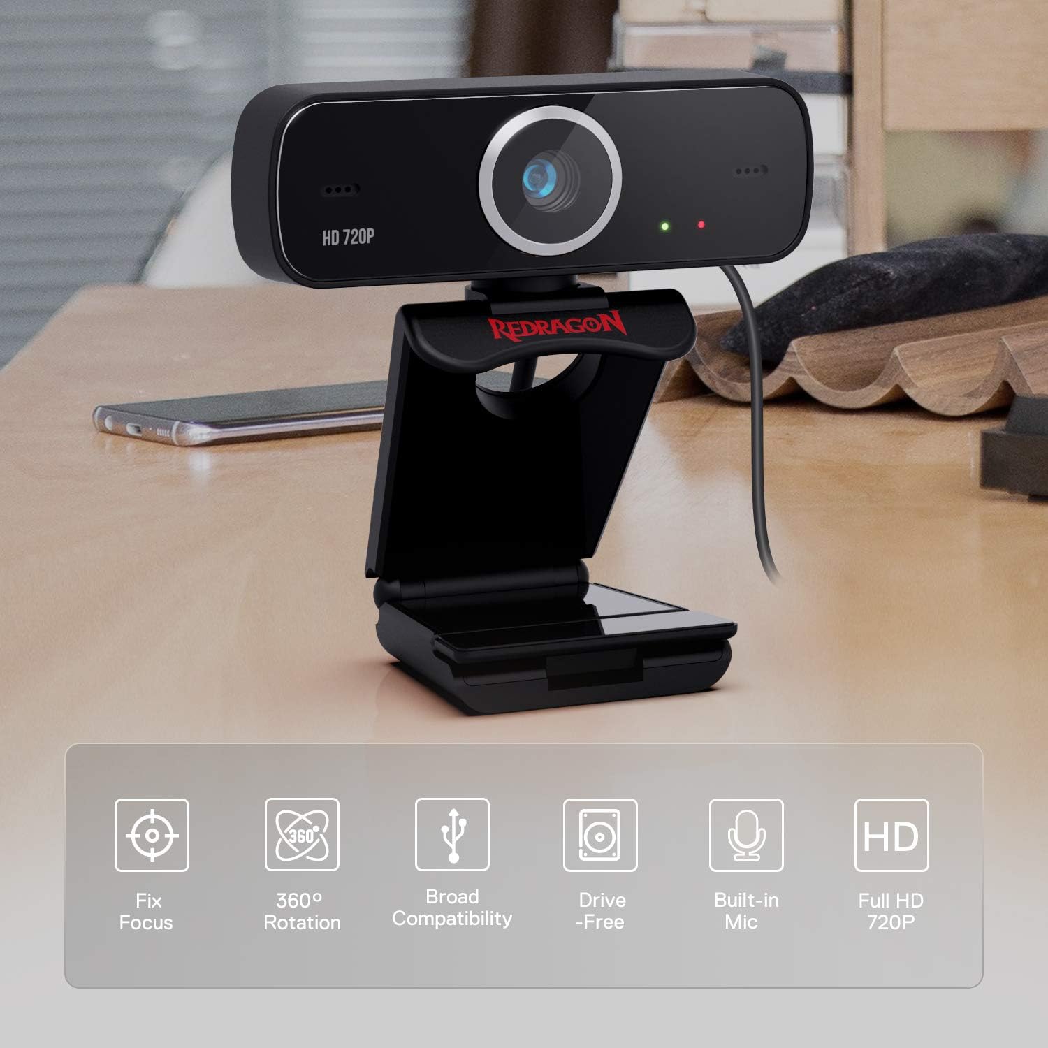 Redragon Webcam Gamer and Streamer Fobos 2 720p GW600 1 Black Streaming