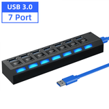 USB 3.0 HUB Multi USB Splitter 7 Port with Switch For PC Home Cables & Chargers